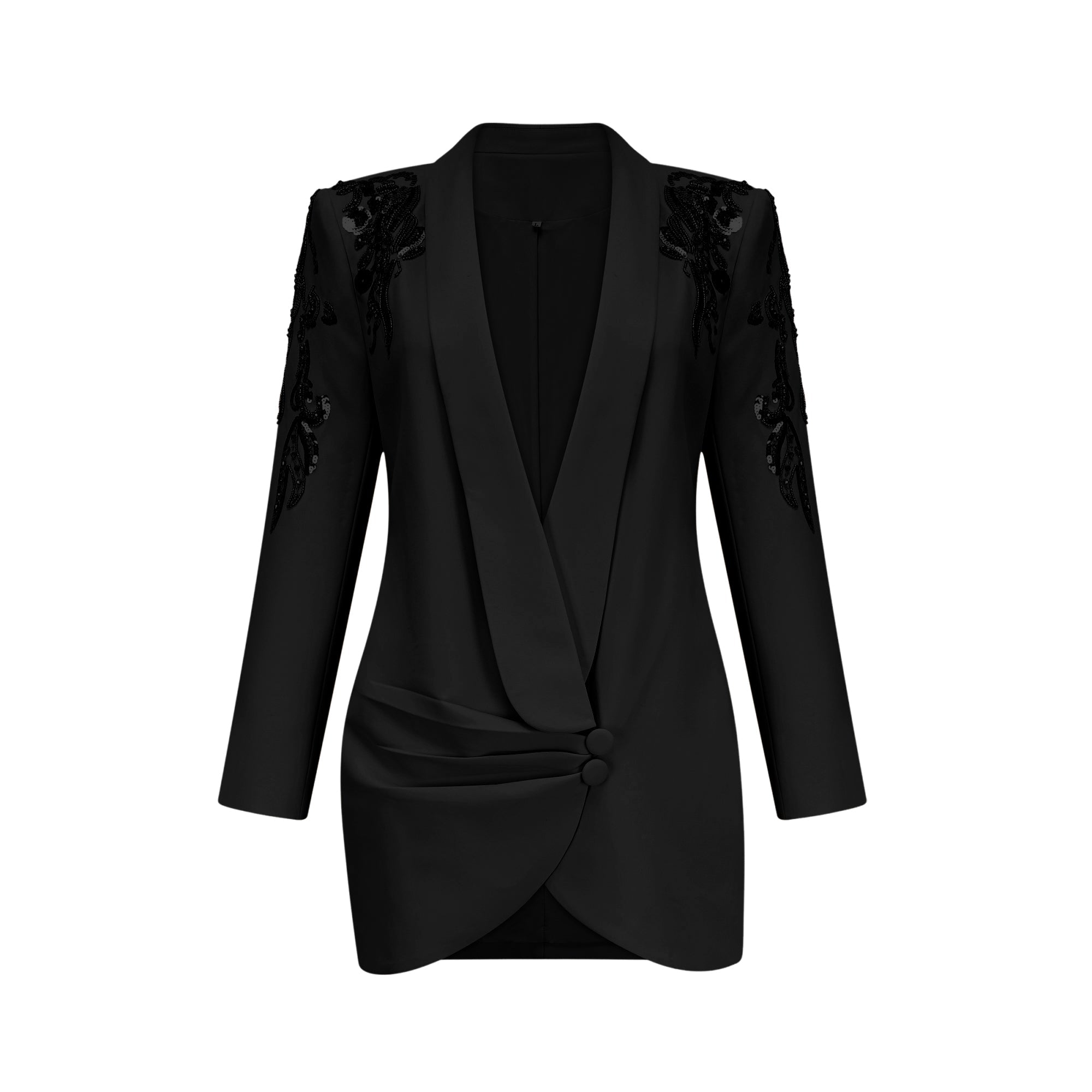 Éléna Black Embellished Sequined Blazer Dress