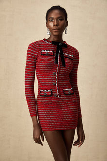 Faustine bow-detailed knit mini dress