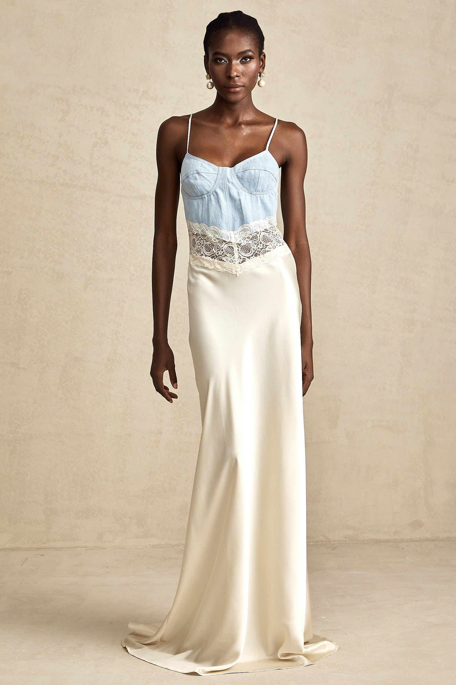 Lisette lace-trim panelled maxi dress