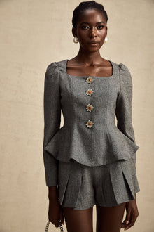 Agathe grey herringbone top & shorts matching set