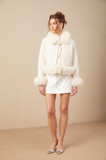 Cécile white suede fur padded short coat