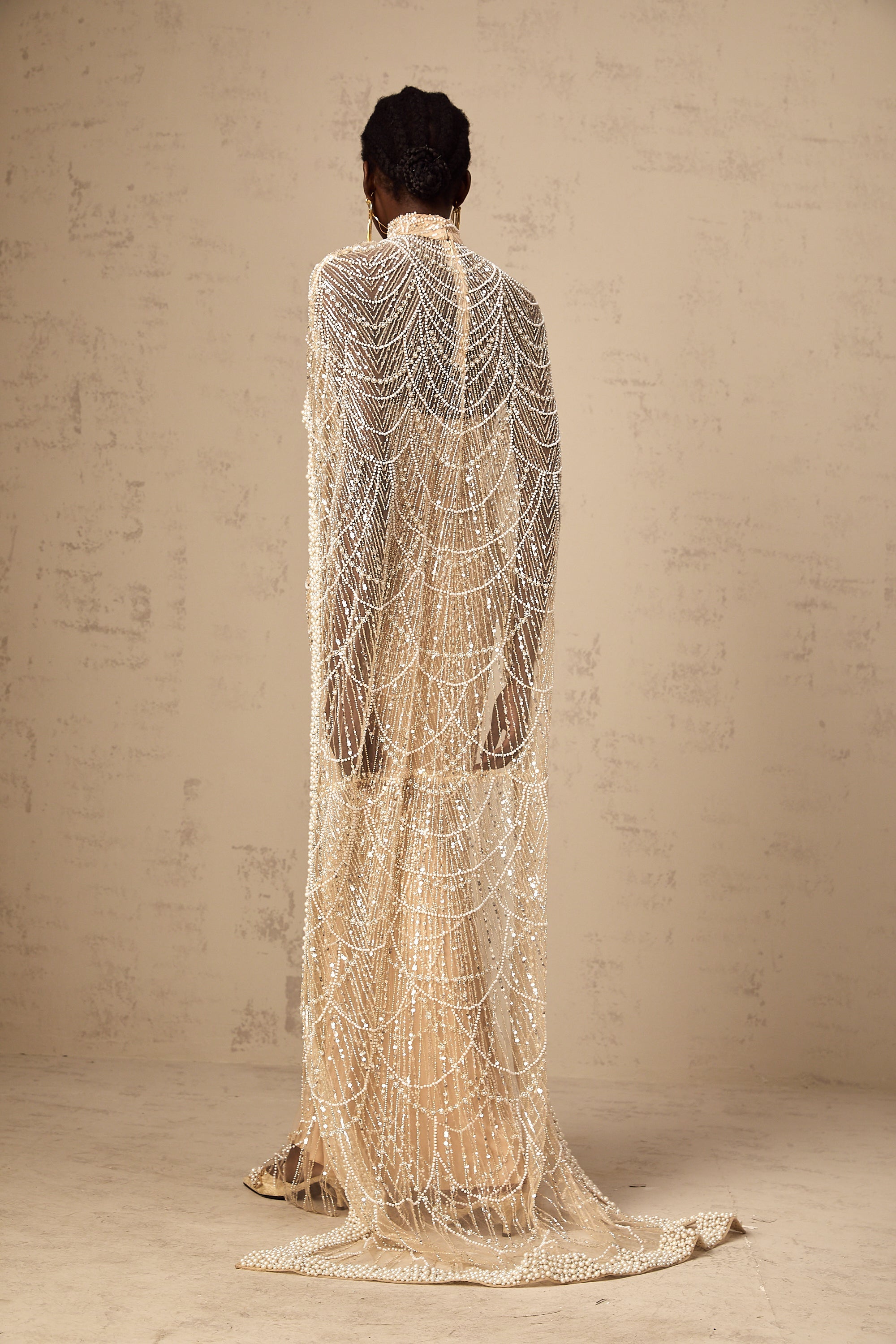 Frederica Champagne Beaded Cape & Gown Matching Set