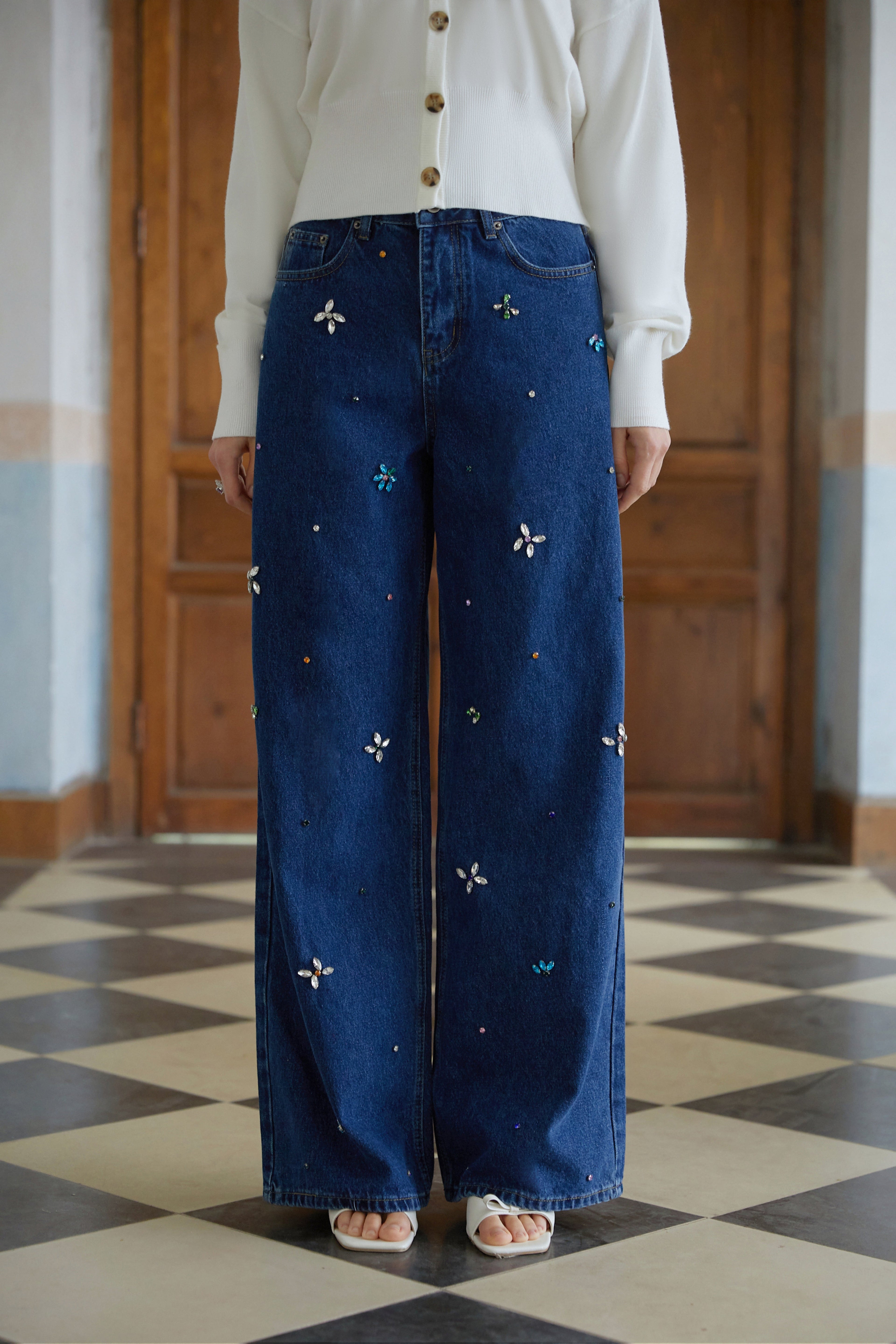 Caoimhe Indigo Blue Crystal Floral Jeans