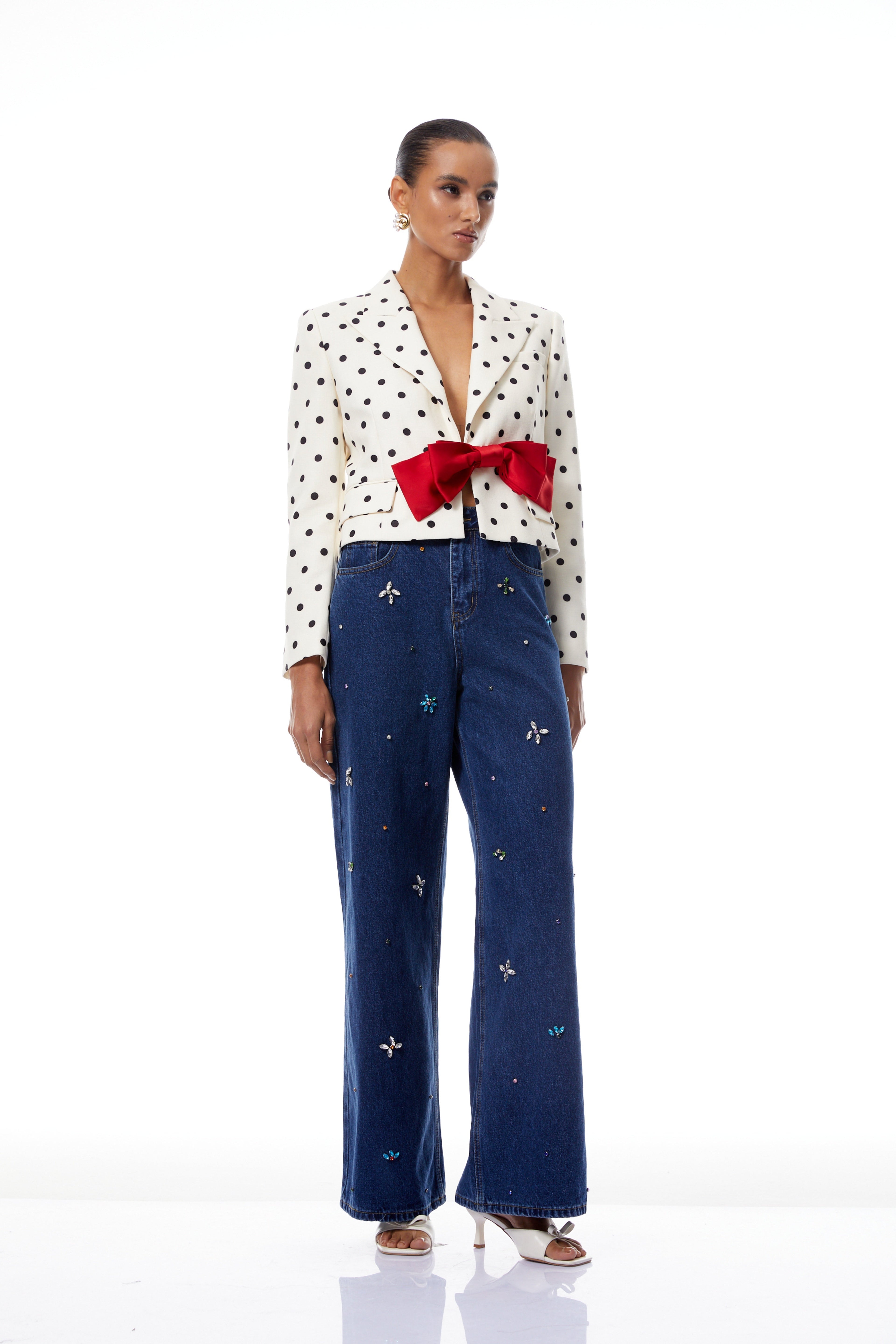 Valentine White Bowknot Polka Dot Short Jacket