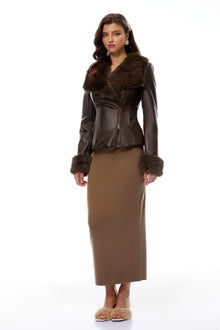 Oakley Brown Fur Panel Leather Biker Jacket
