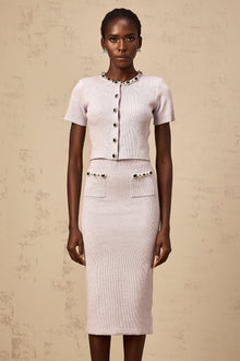 Abbie purple beaded knit top & skirt matching set