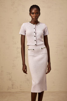 Abbie purple beaded knit top & skirt matching set