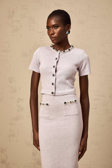 Abbie purple beaded knit top & skirt matching set