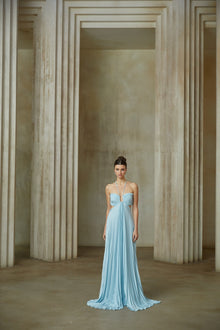 Andréa Blue Pleated Maxi Dress with Cutout Detail