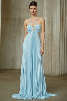 Andréa Blue Pleated Maxi Dress with Cutout Detail