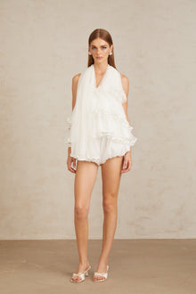 Ella White Ruffled Tulle Top & Shorts Co-ord Set