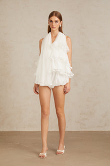 Ella White Ruffled Tulle Top & Shorts Co-ord Set