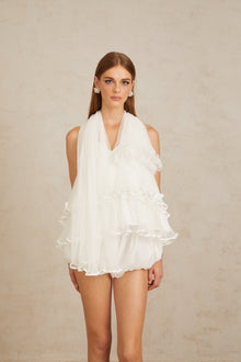 Ella White Ruffled Tulle Top & Shorts Co-ord Set