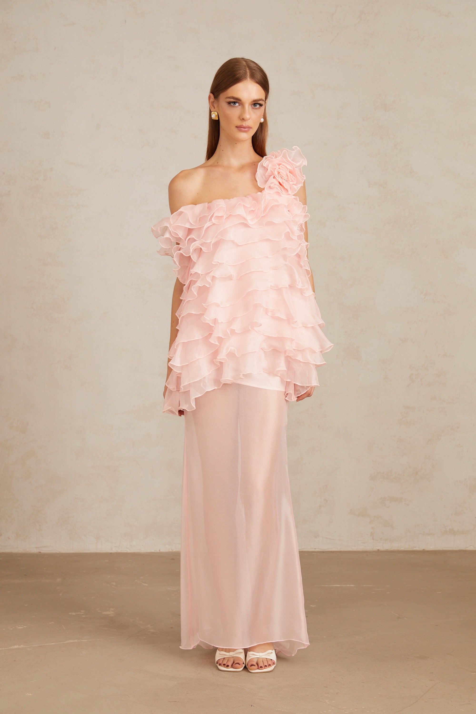 Rosalie Pink Layered Ruffled Floral Dress & Skirt Set