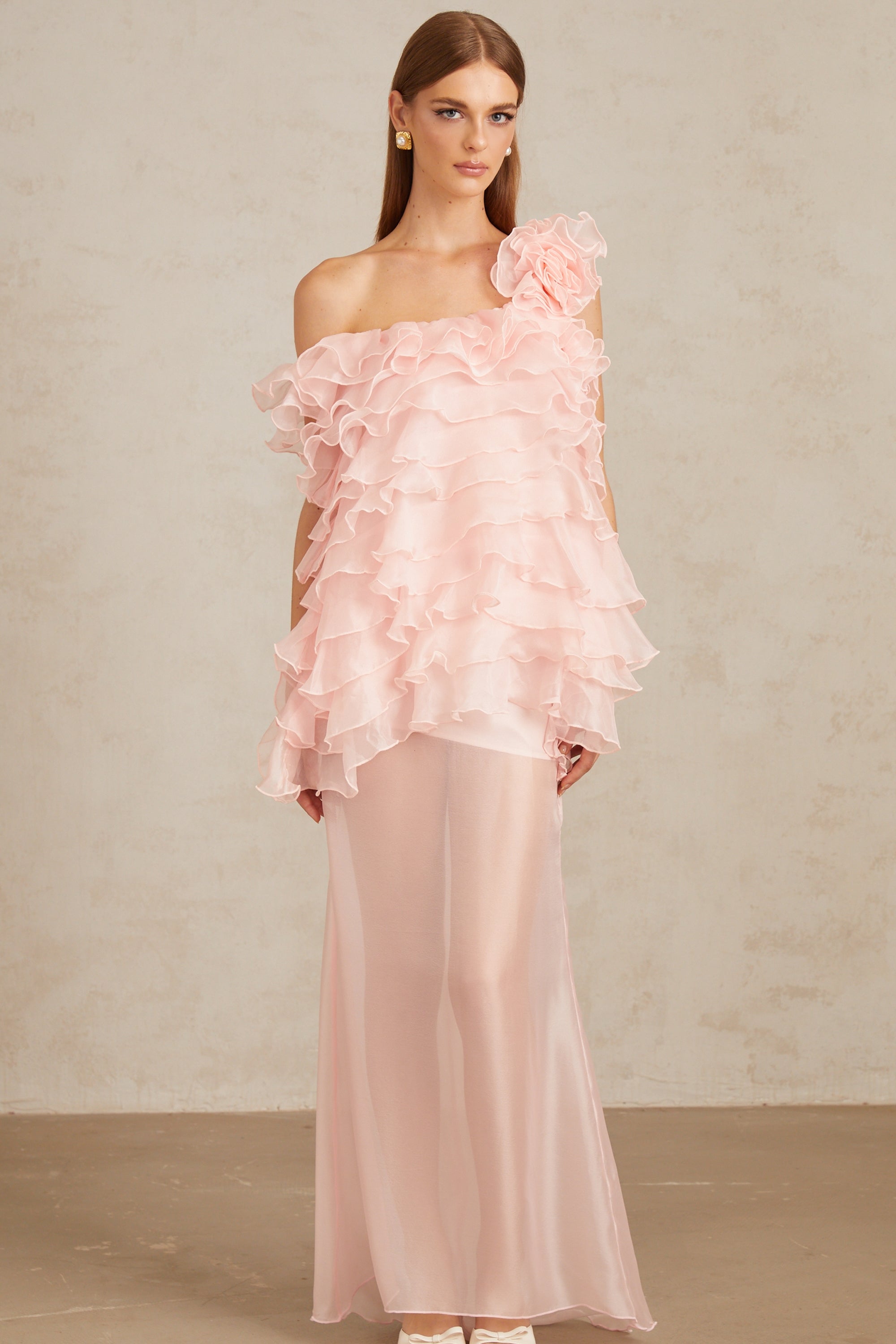Rosalie Pink Layered Ruffled Floral Dress & Skirt Set