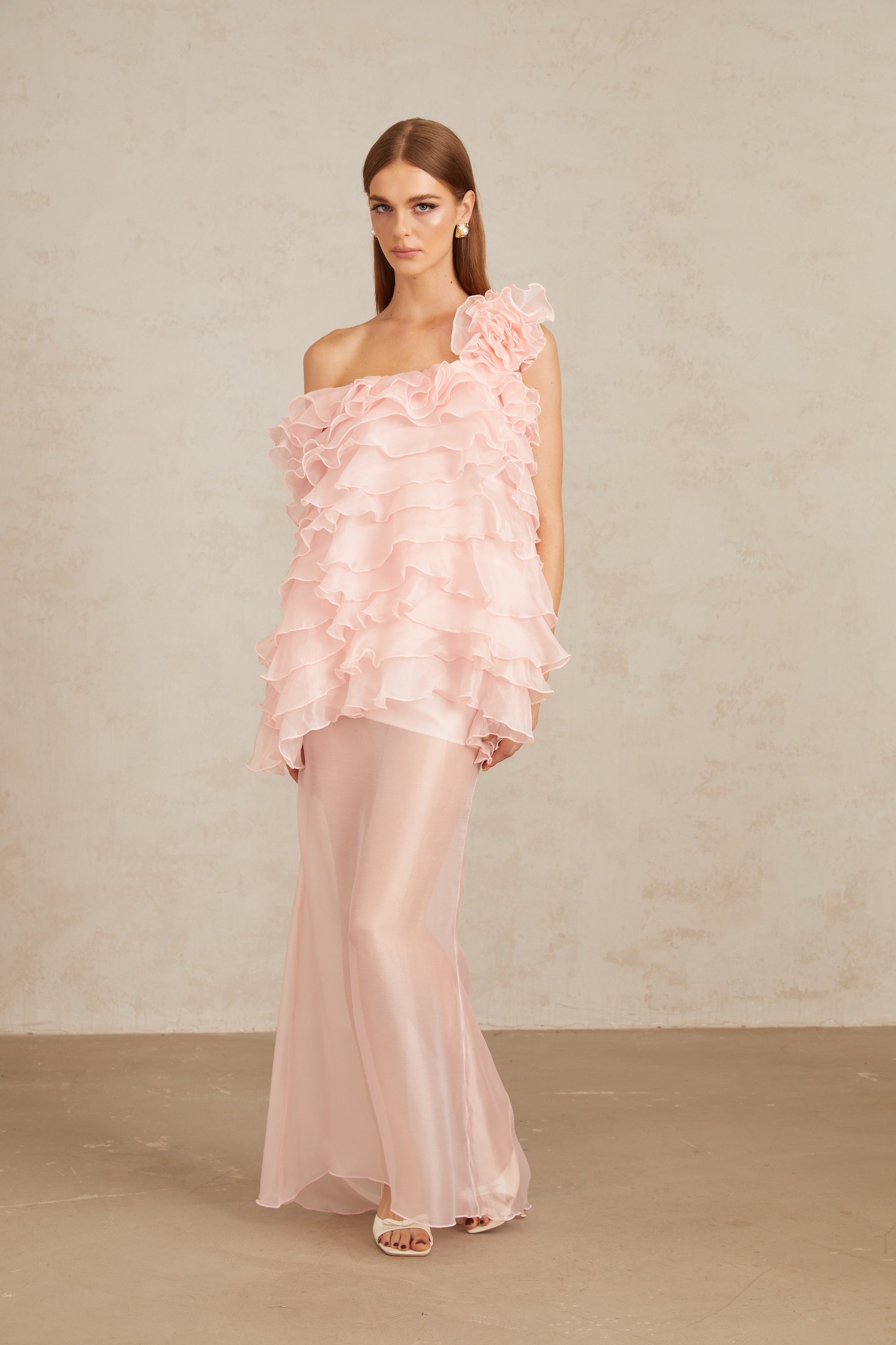 Rosalie Pink Layered Ruffled Floral Dress & Skirt Set