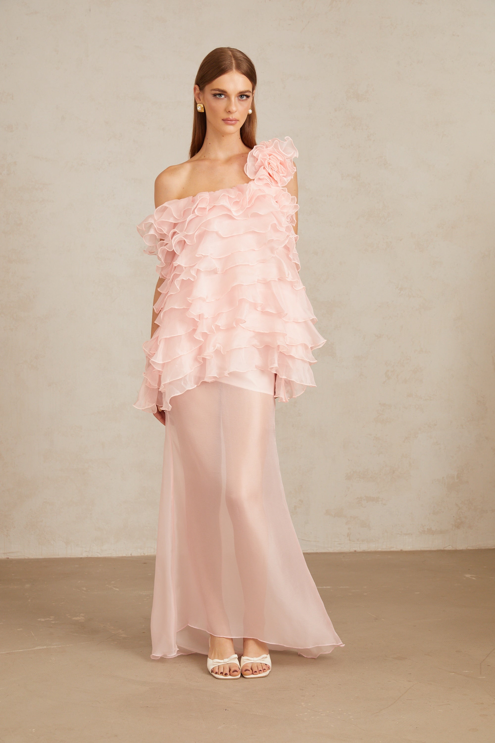 Rosalie Pink Layered Ruffled Floral Dress & Skirt Set