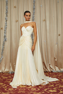 Roxane Yellow Cinched Waist Ruched Maxi Dress