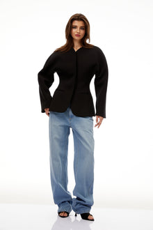Consuelo Black Collarless Peplum Waist Blazer