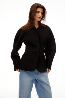 Consuelo Black Collarless Peplum Waist Blazer