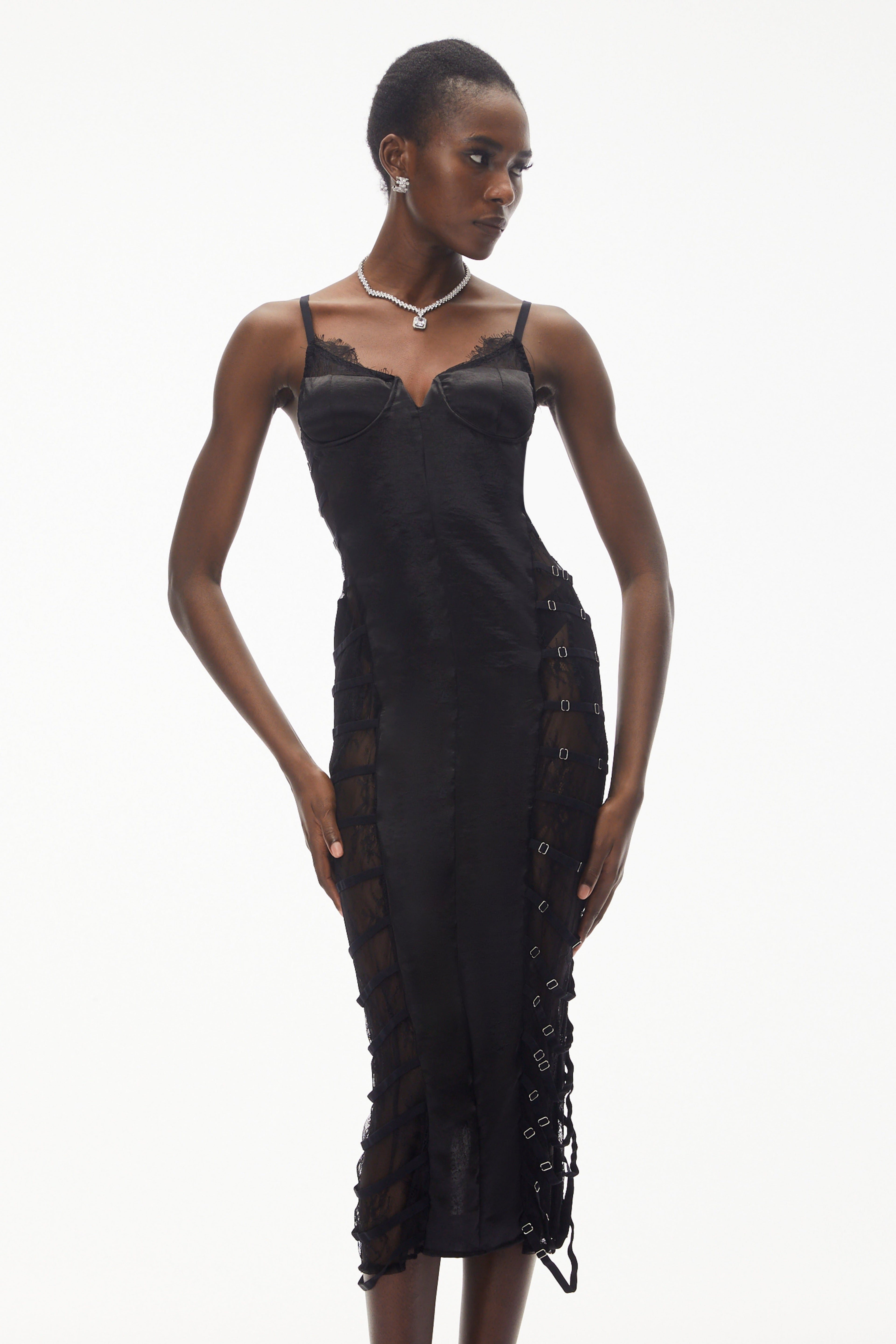 Melora Black Floral Lace Semi-Sheer Midi Dress