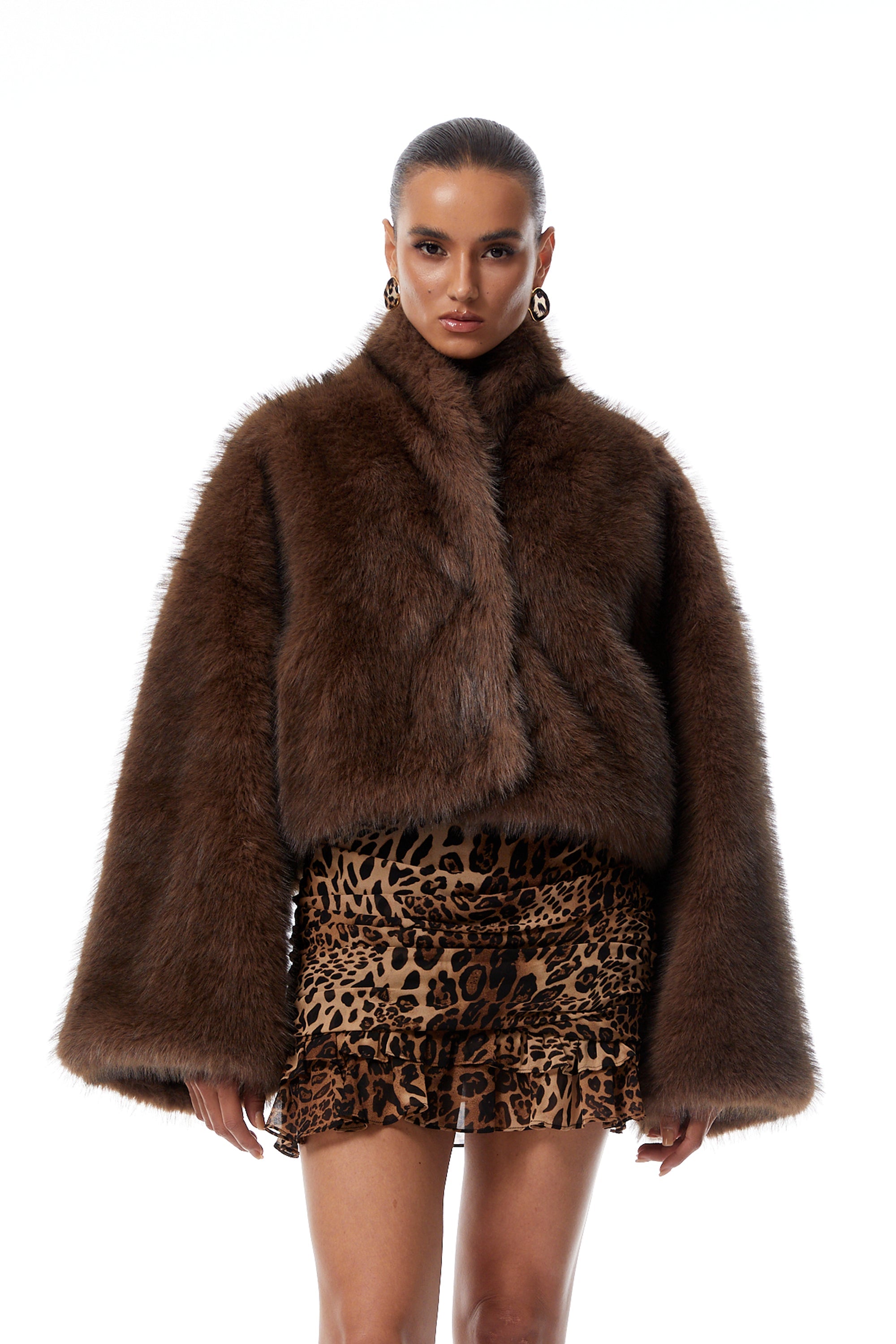 Solveig Brown Faux-Fur Short Coat