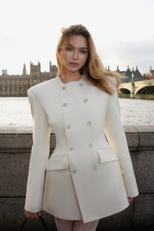Saffron White Double-Breasted Blazer Dress