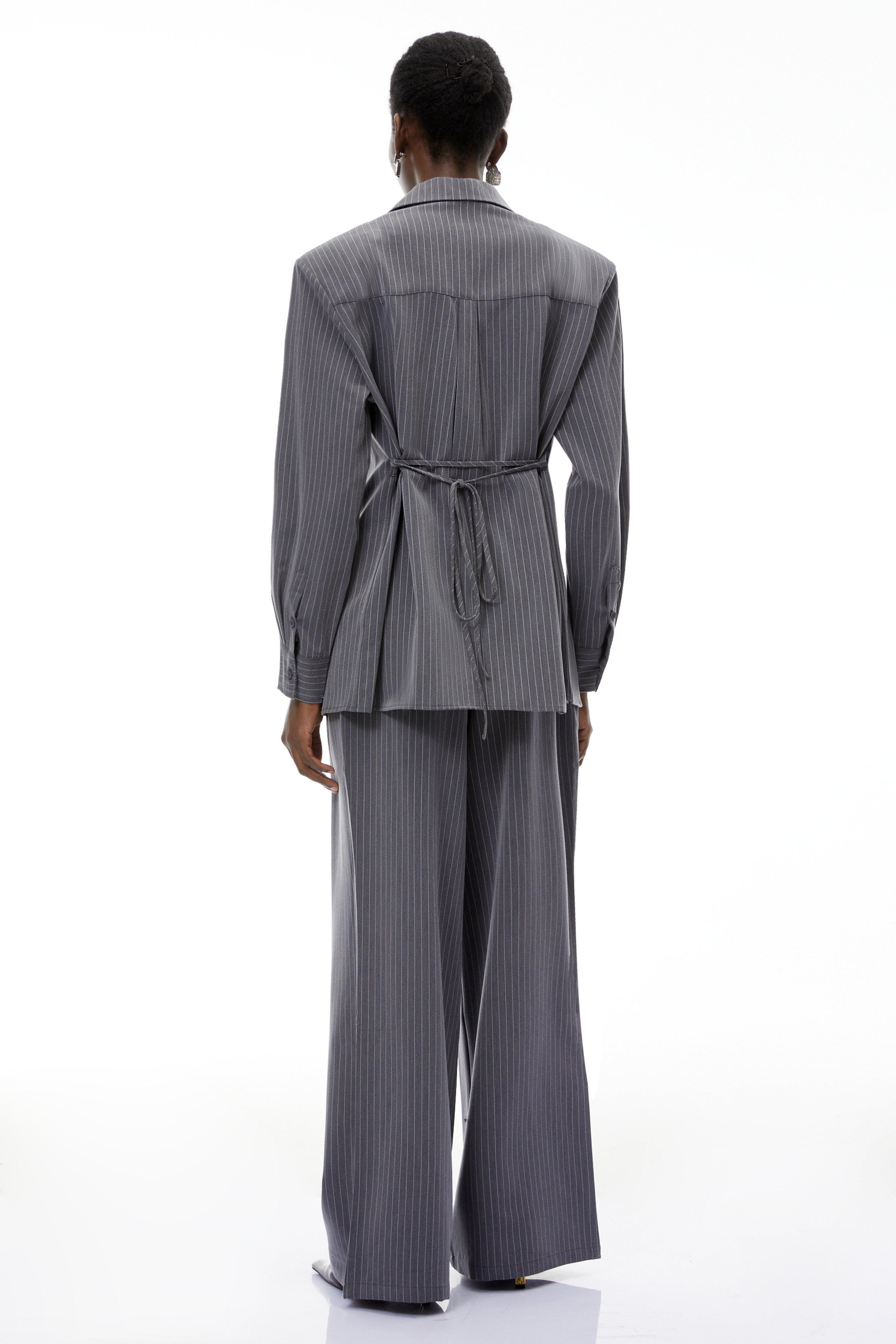 Abigail Grey Vertical Stripe Blazer & Trousers Set