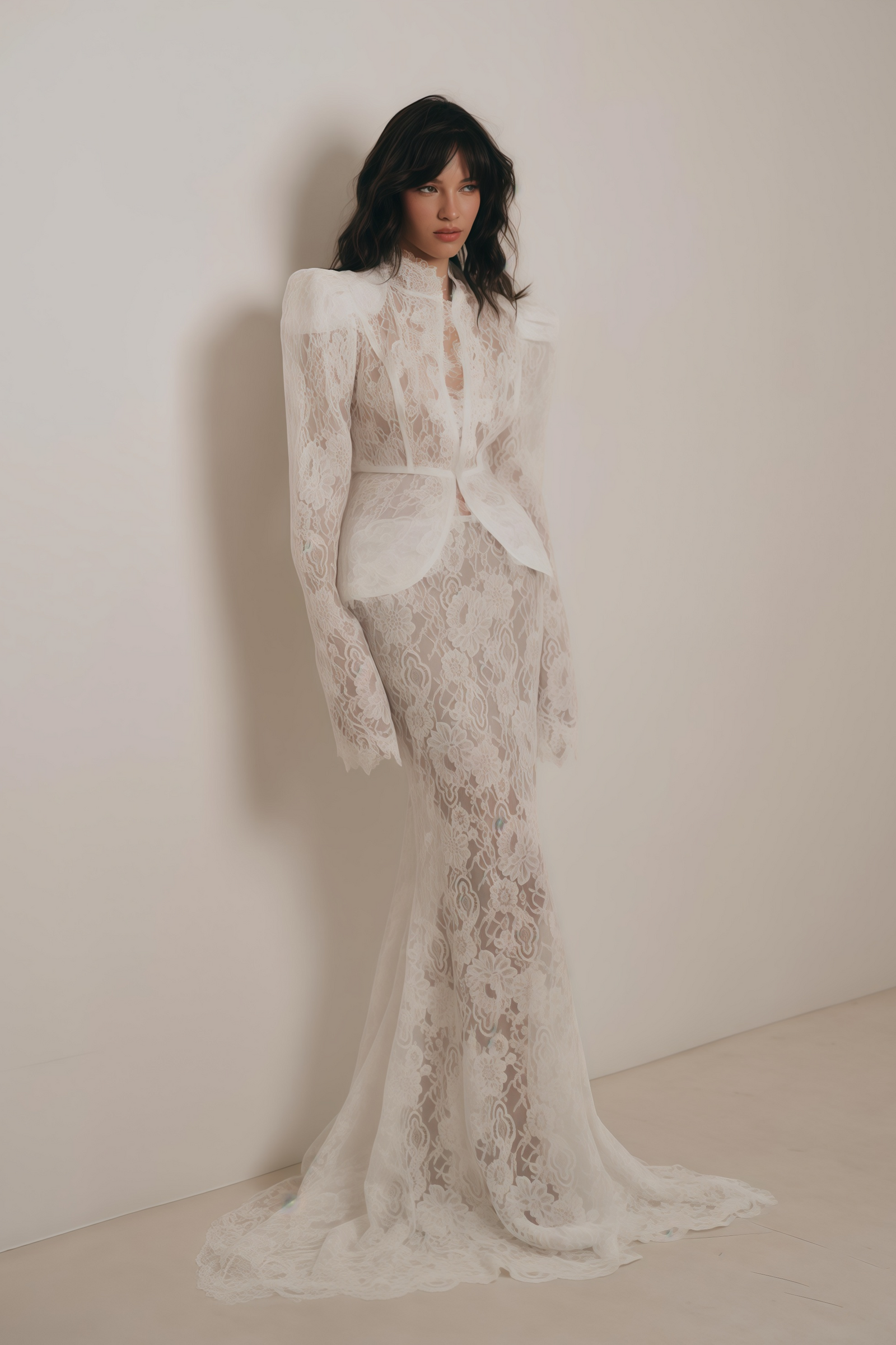 Adèle White Puff Floral Blouse & Mermaid Skirt Set