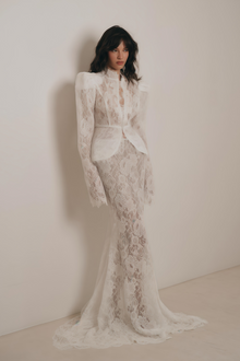Adèle White Puff Floral Blouse & Mermaid Skirt Set