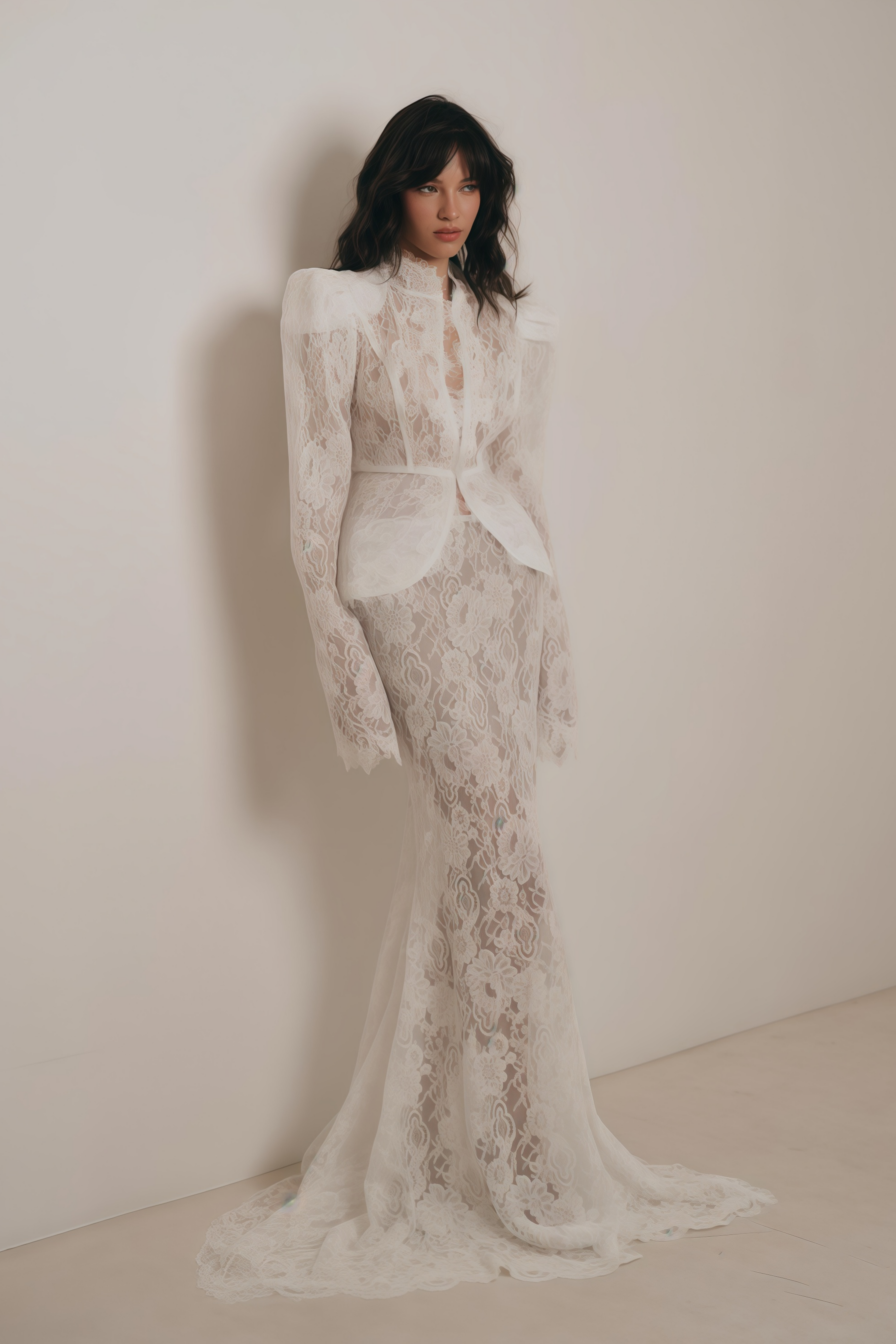 Adèle White Puff Floral Blouse & Mermaid Skirt Set