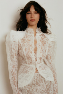 Adèle White Puff Floral Blouse & Mermaid Skirt Set