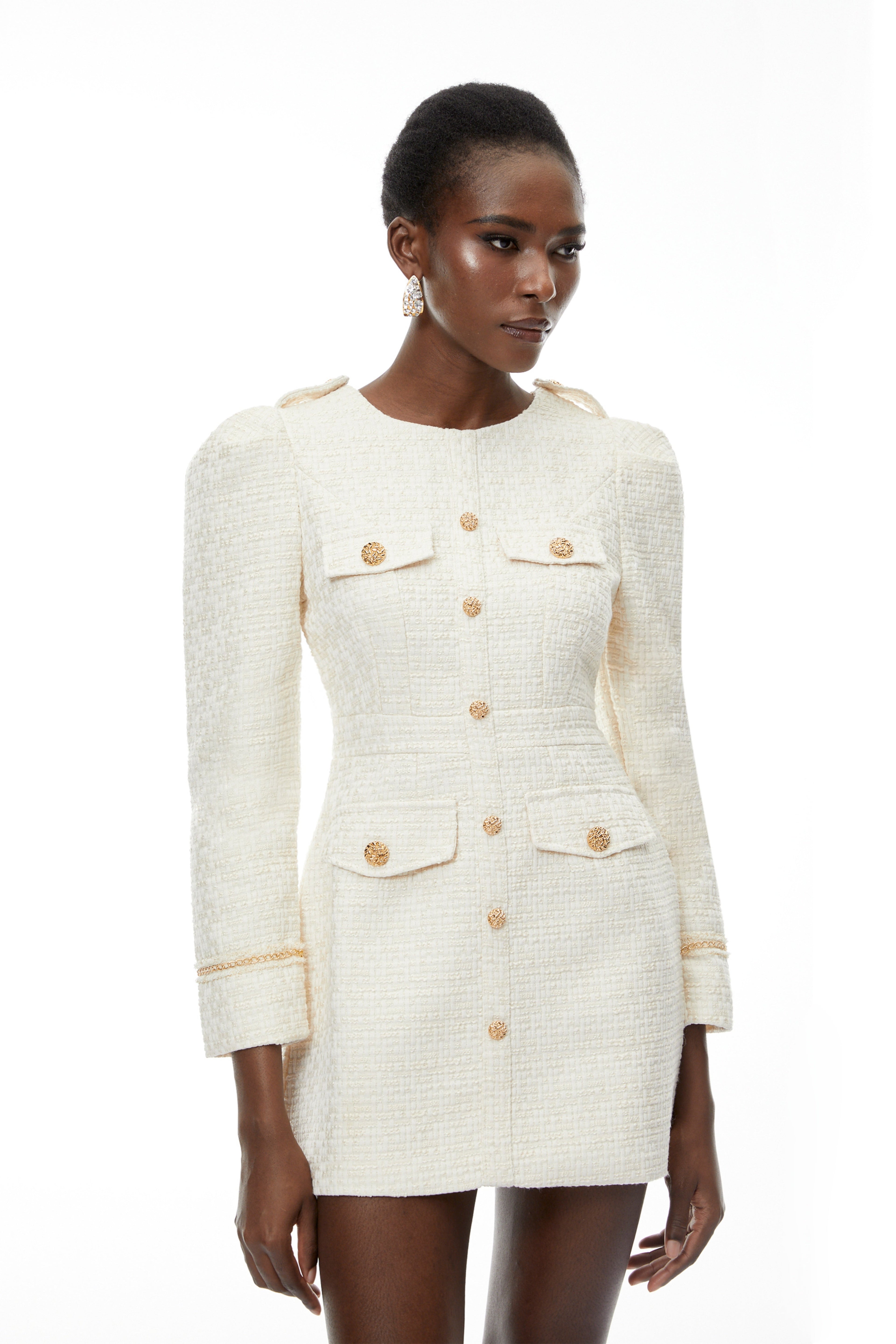 Alcyone White Tweed Blazer Mini Dress