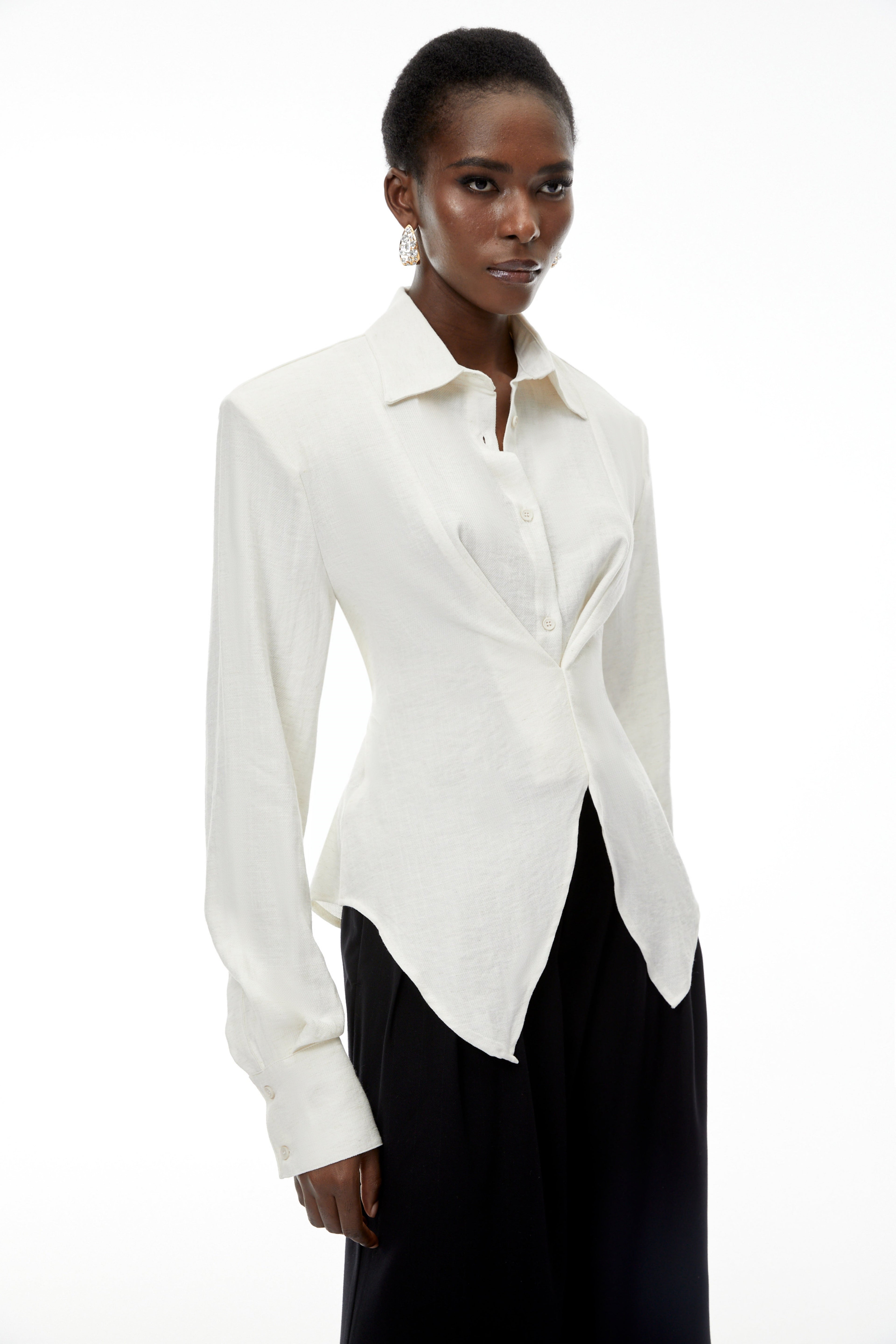 Amber White Plaid Tailored Cutout Blouse