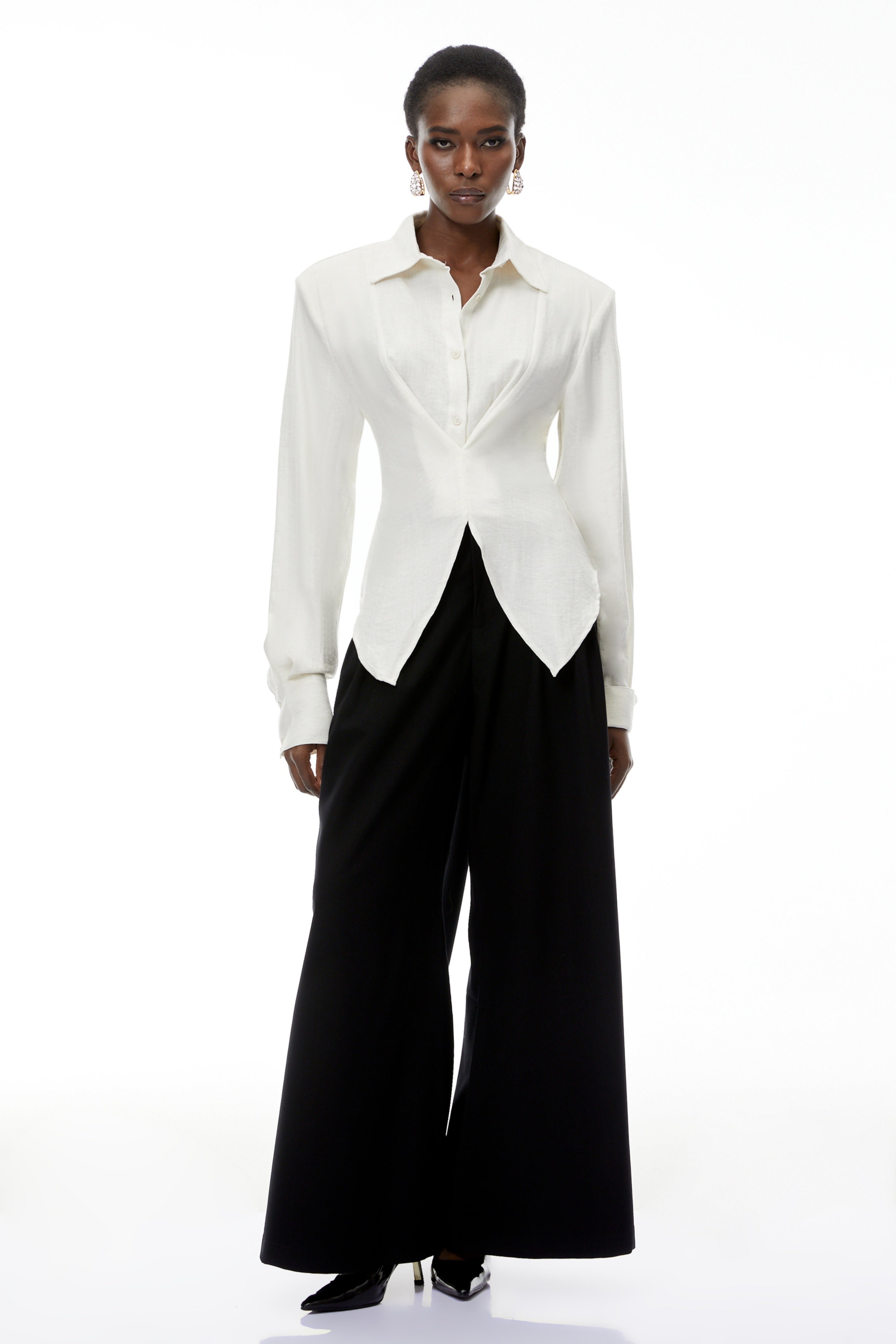 Amber White Plaid Tailored Cutout Blouse