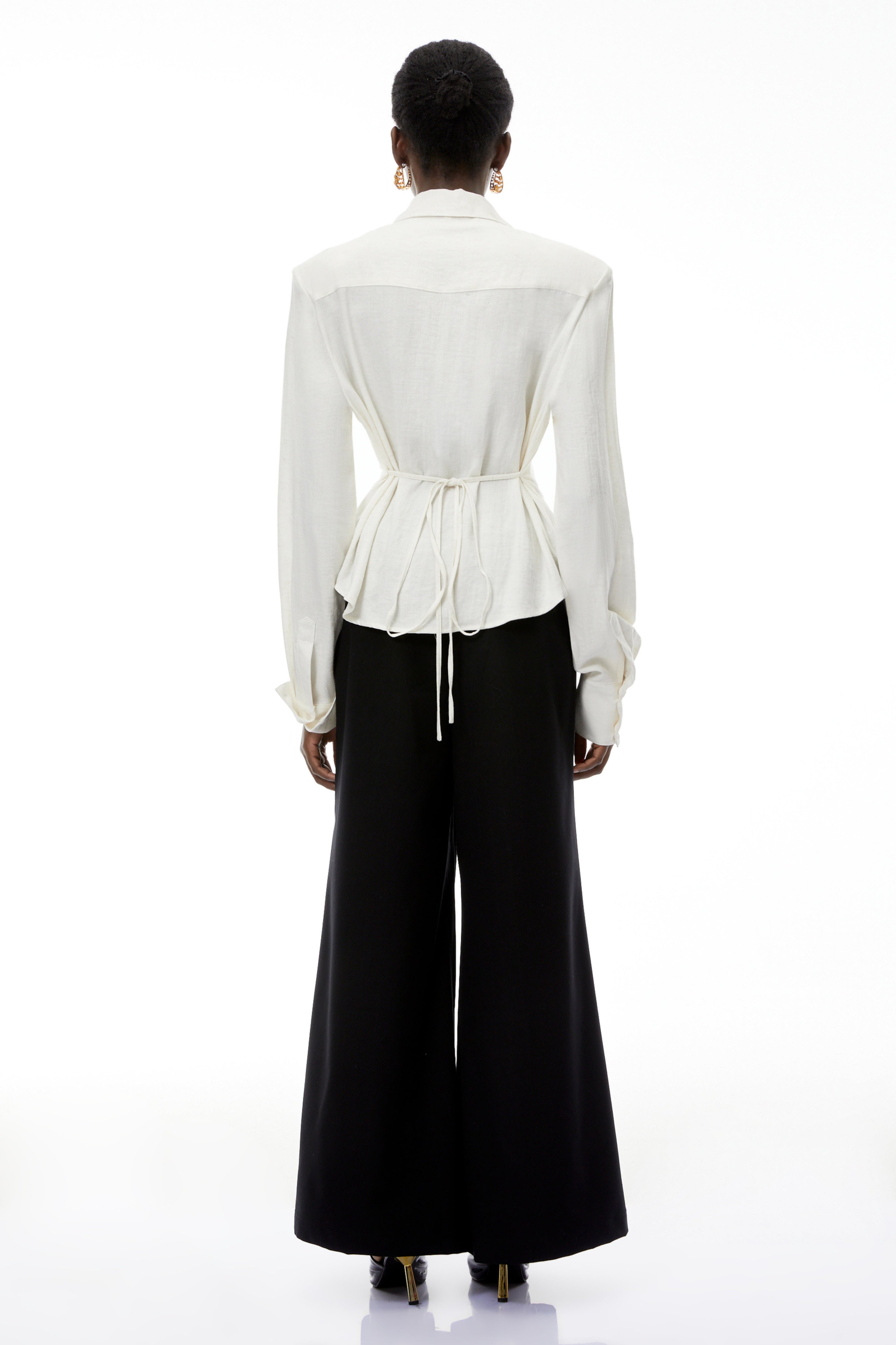 Amber White Plaid Tailored Cutout Blouse
