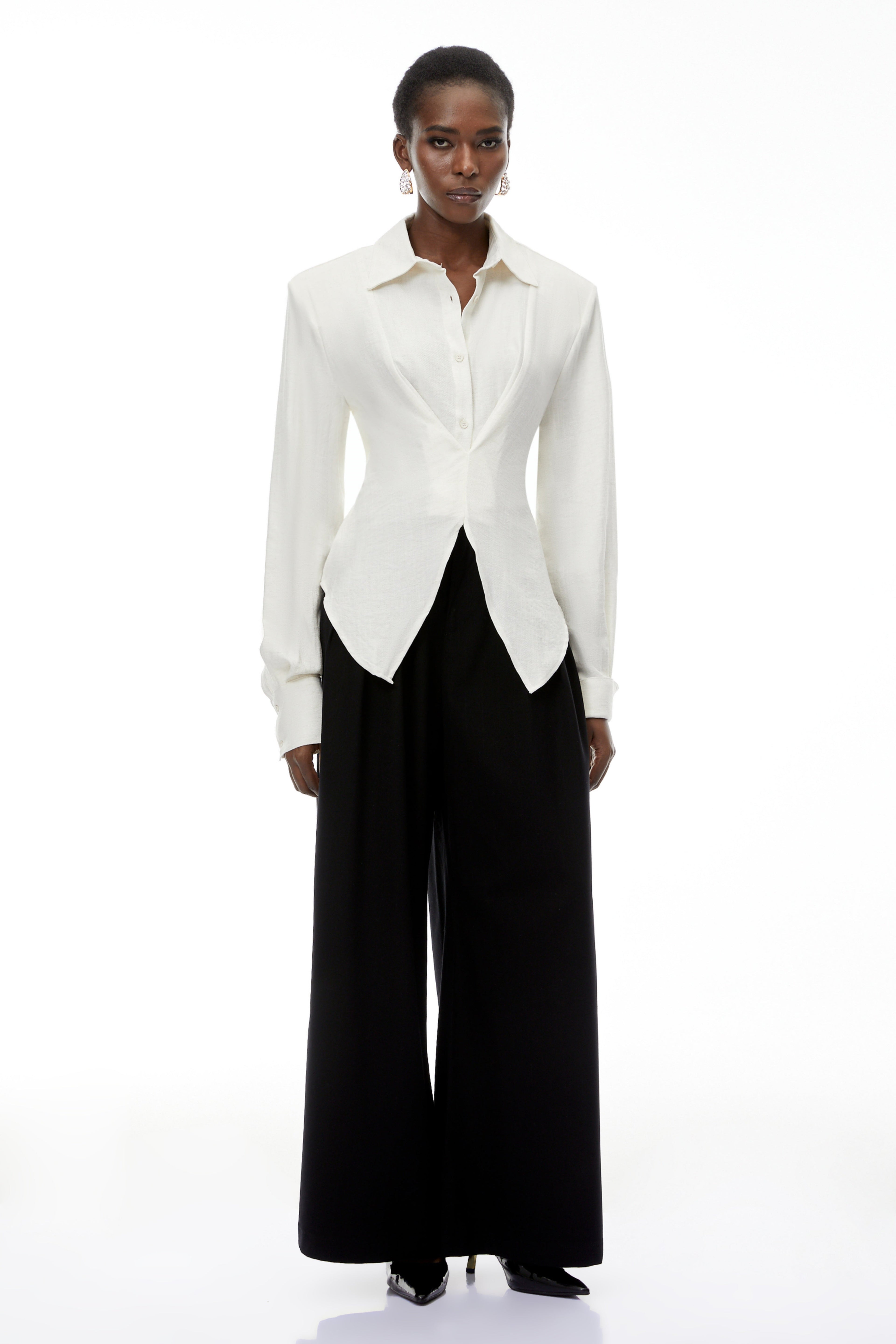 Amber White Plaid Tailored Cutout Blouse