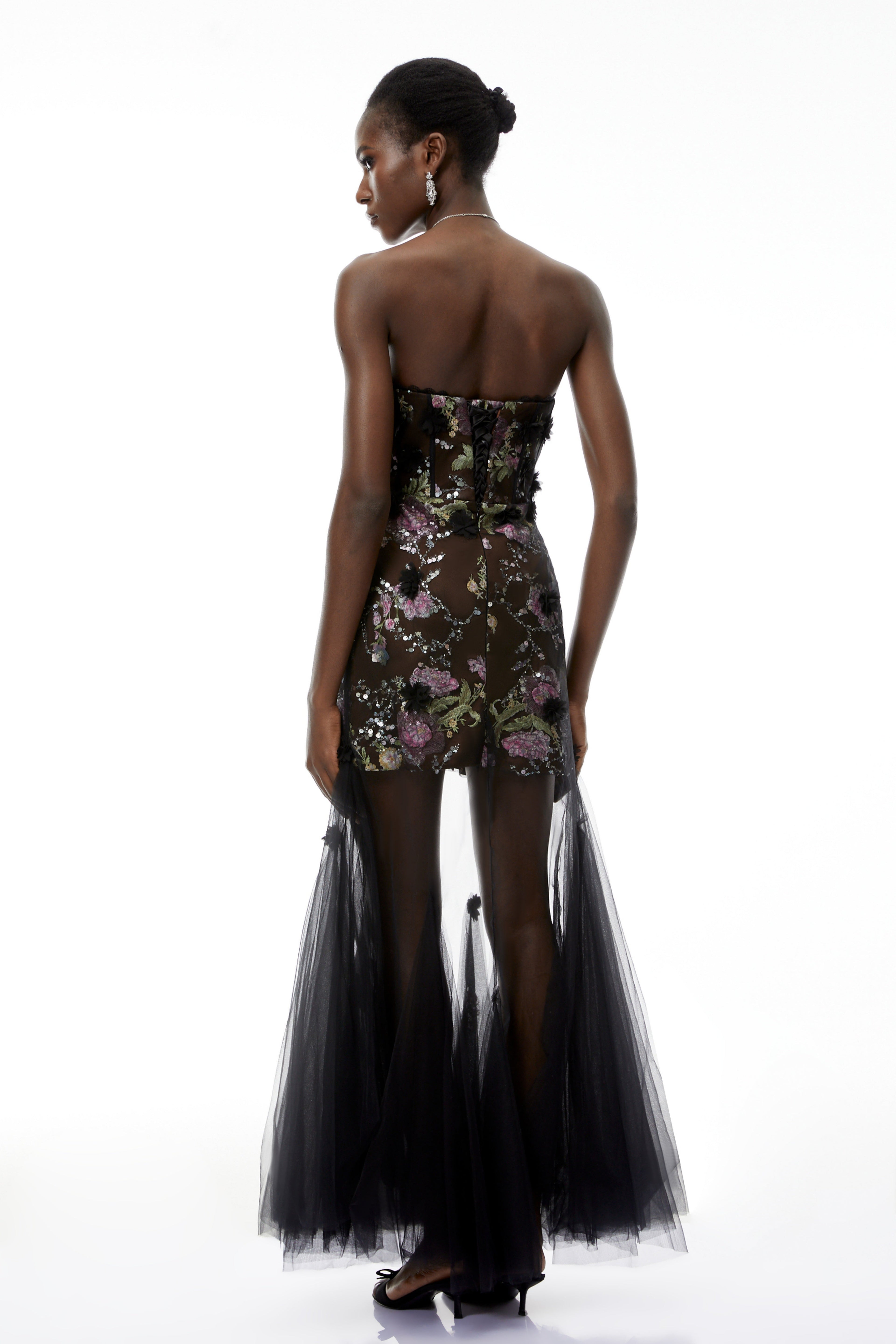 Beatriz Black Sequin Floral Maxi Dress