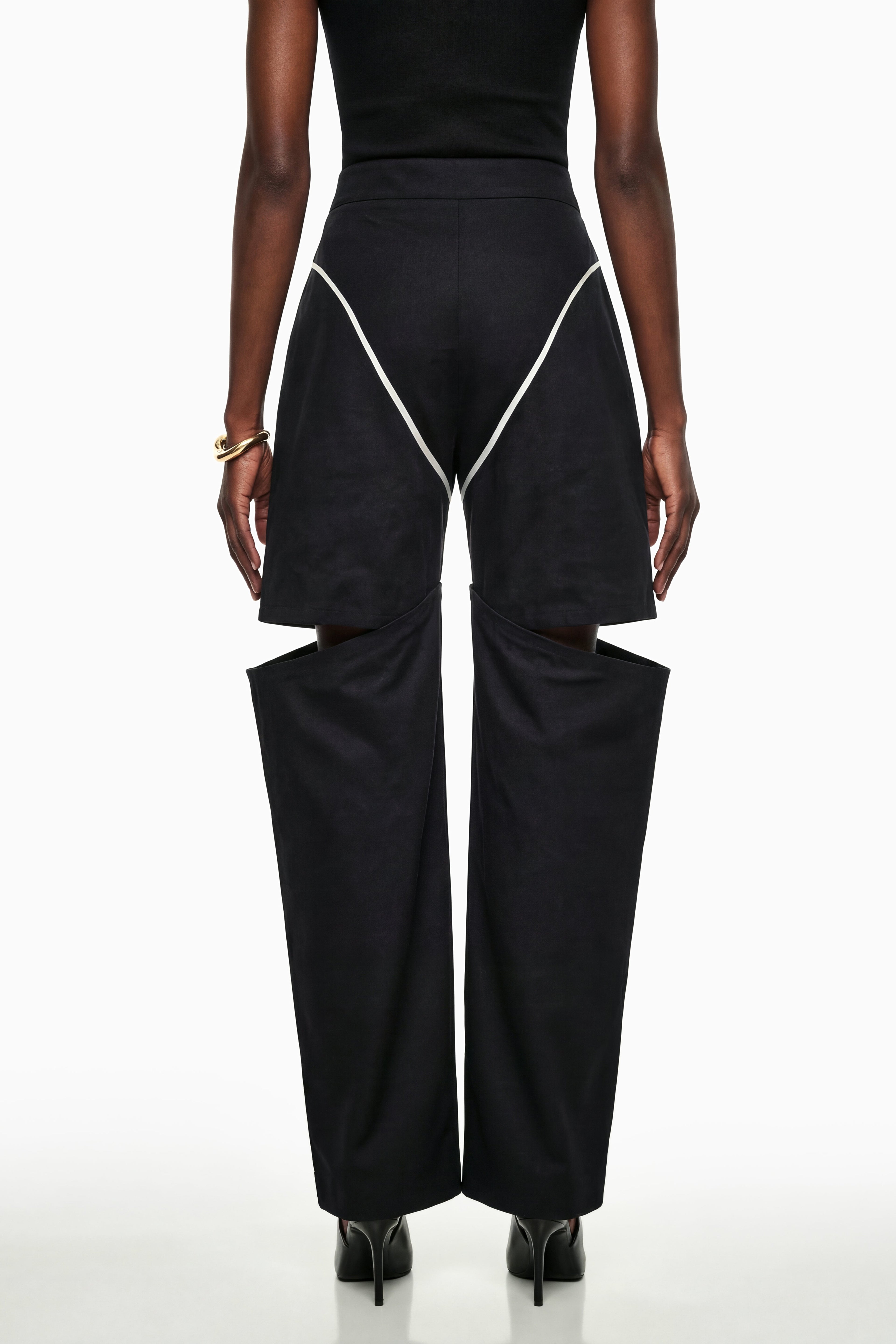 Calypso Black Cut-Out Wide Leg Trousers