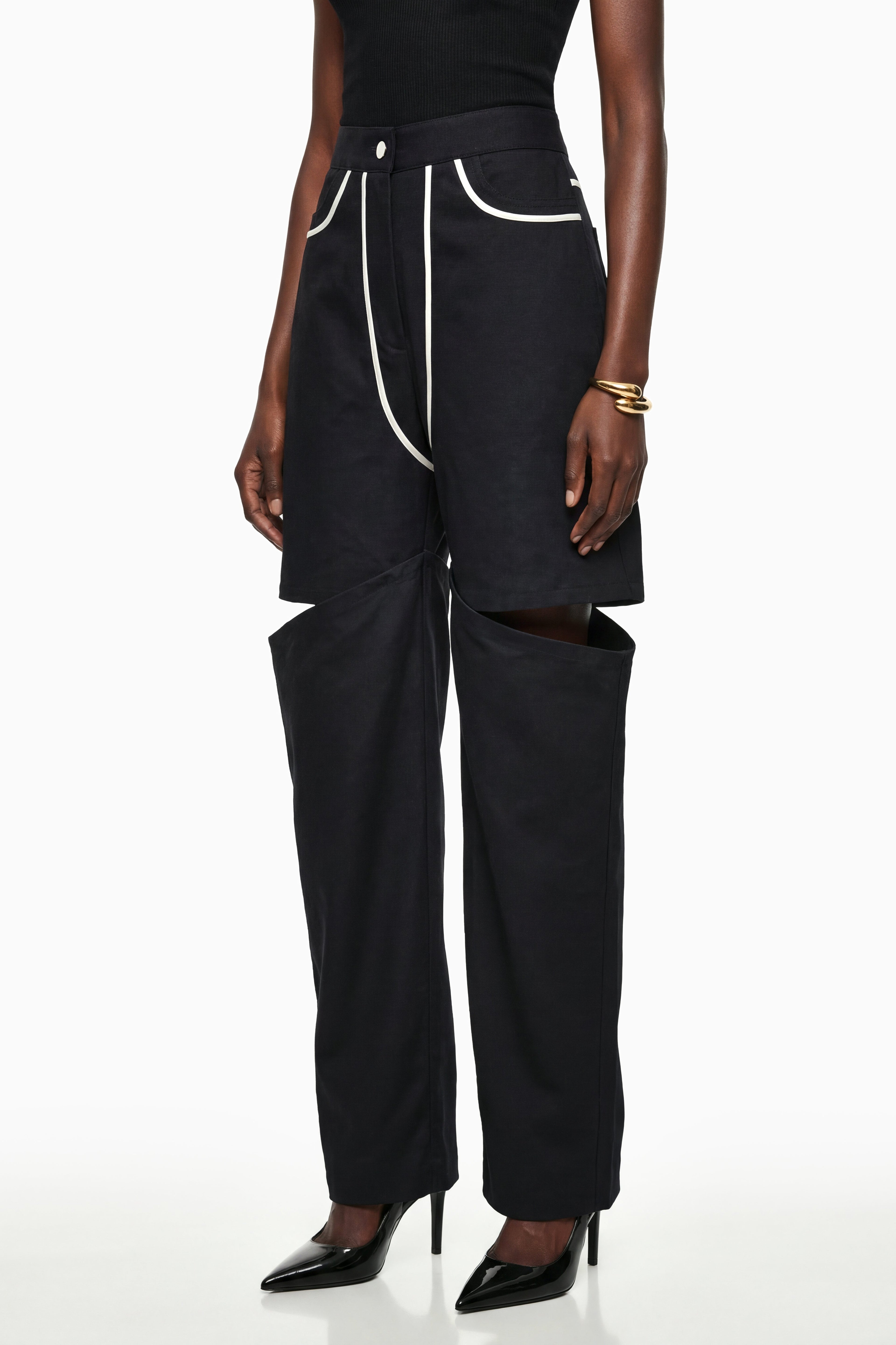 Calypso Black Cut-Out Wide Leg Trousers