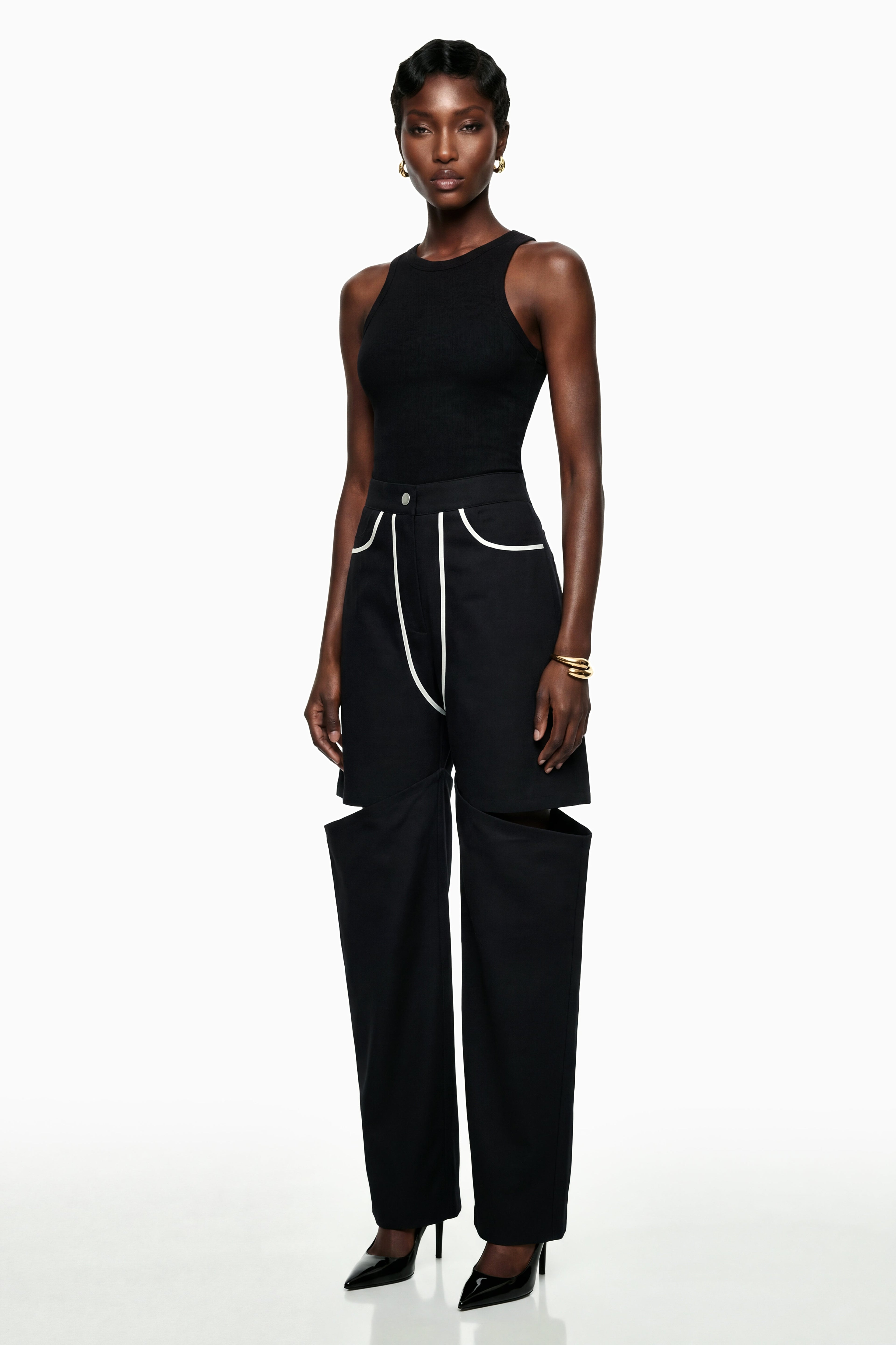 Calypso Black Cut-Out Wide Leg Trousers