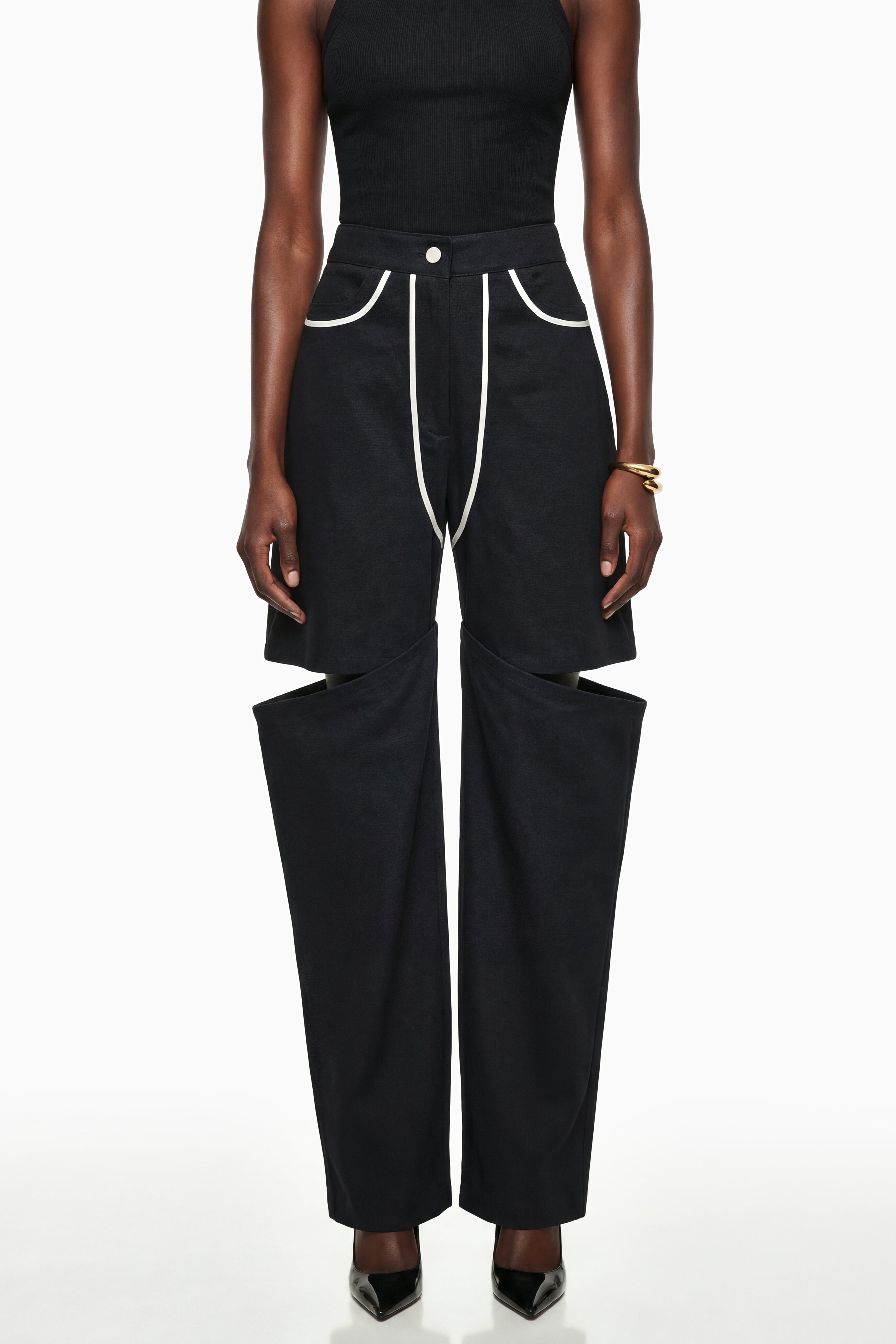 Calypso Black Cut-Out Wide Leg Trousers