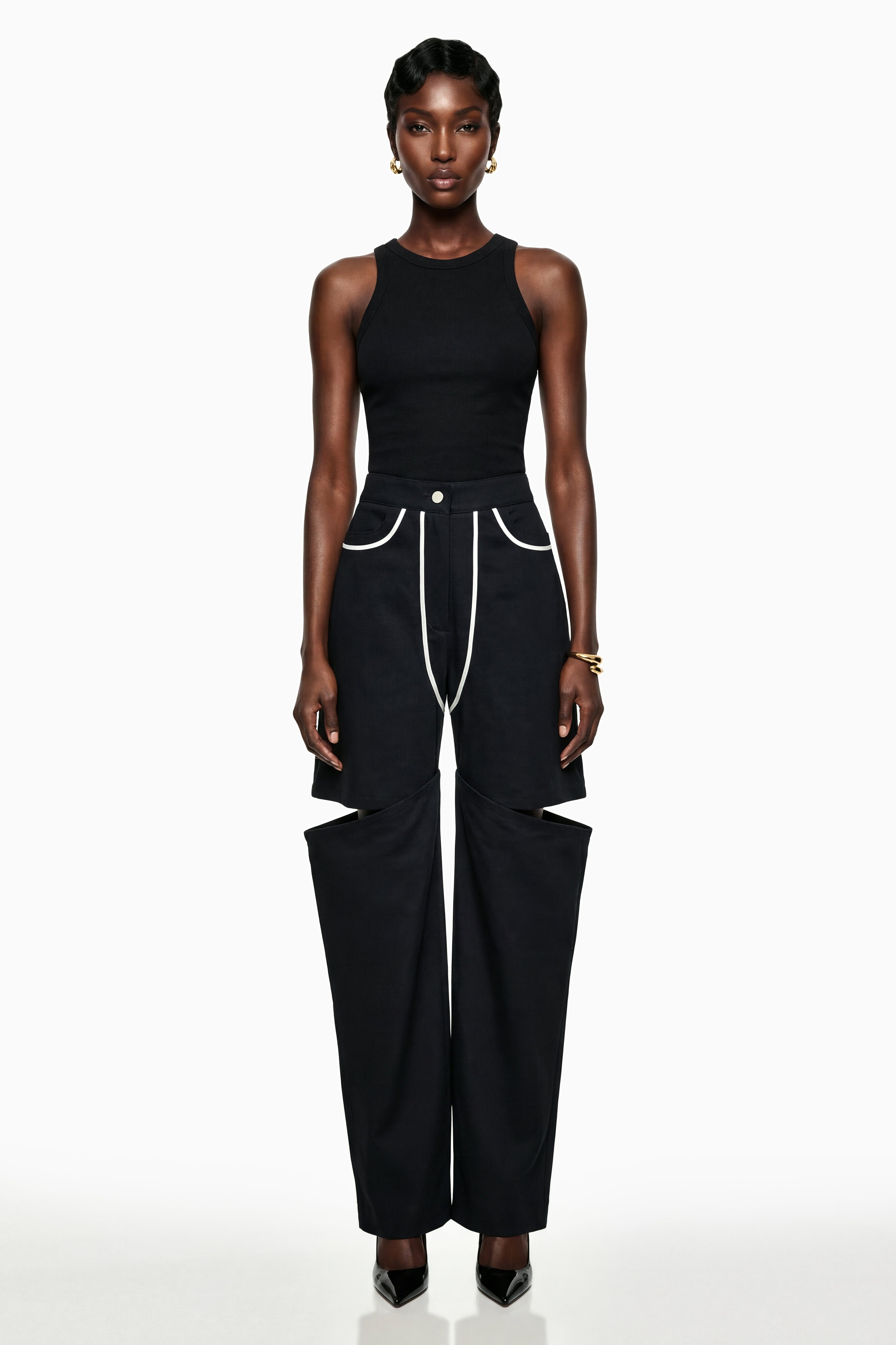 Calypso Black Cut-Out Wide Leg Trousers