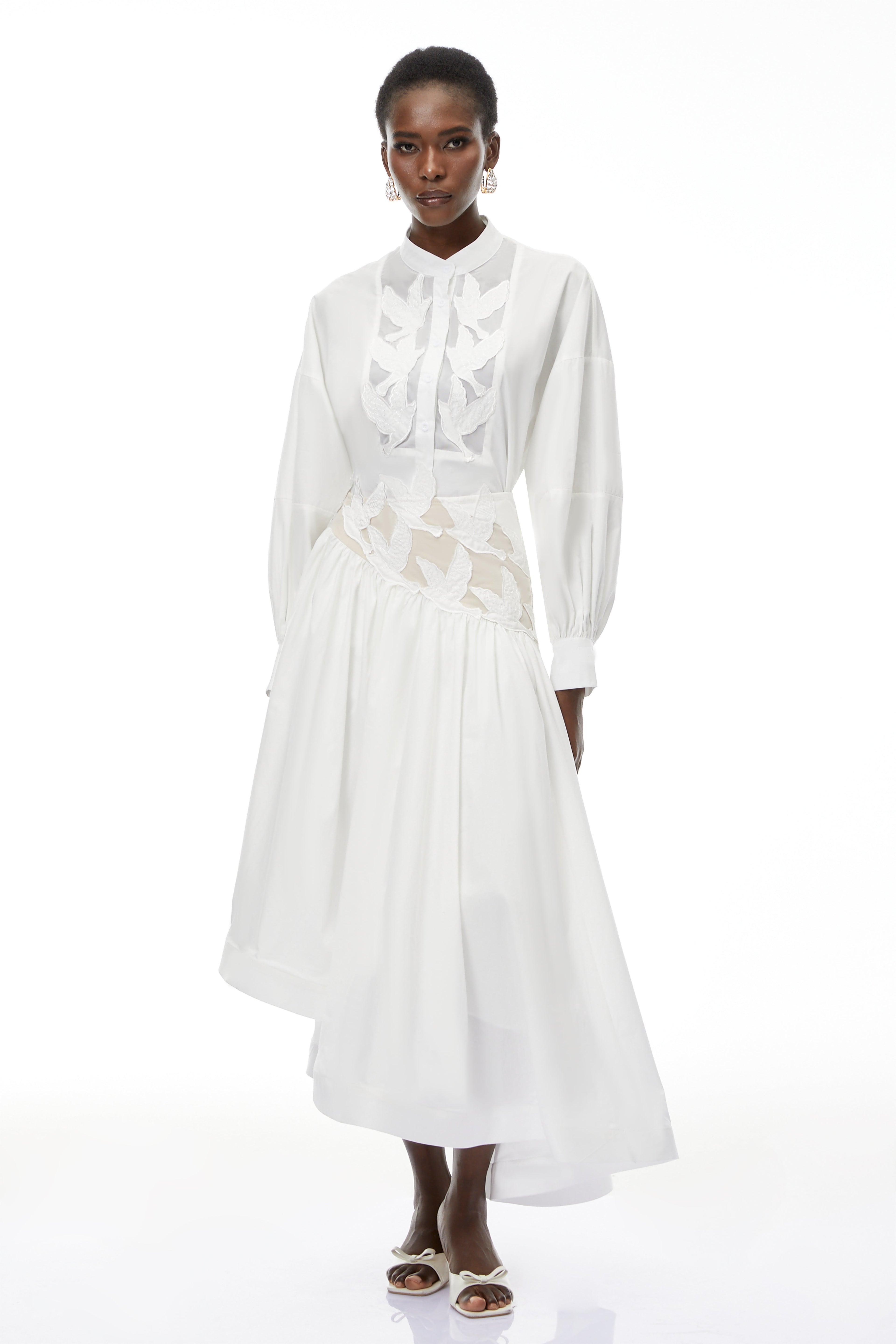 Charlotte White Cut-Out Asymmetrical Blouse & Skirt Set