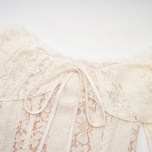 Émeline floral lace flared-cuff mini dress in Neutrals