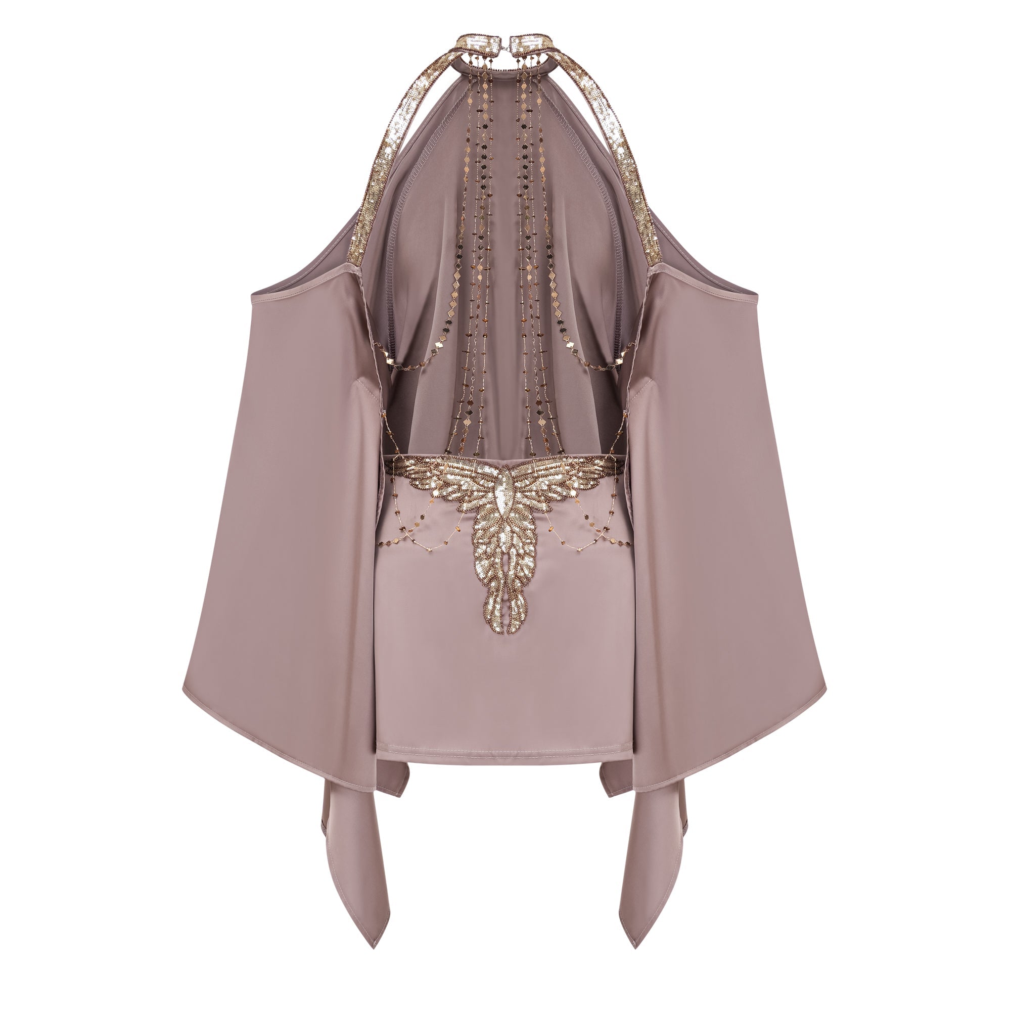 Jimena Brown Cold Shoulder Embellished Mini Dress