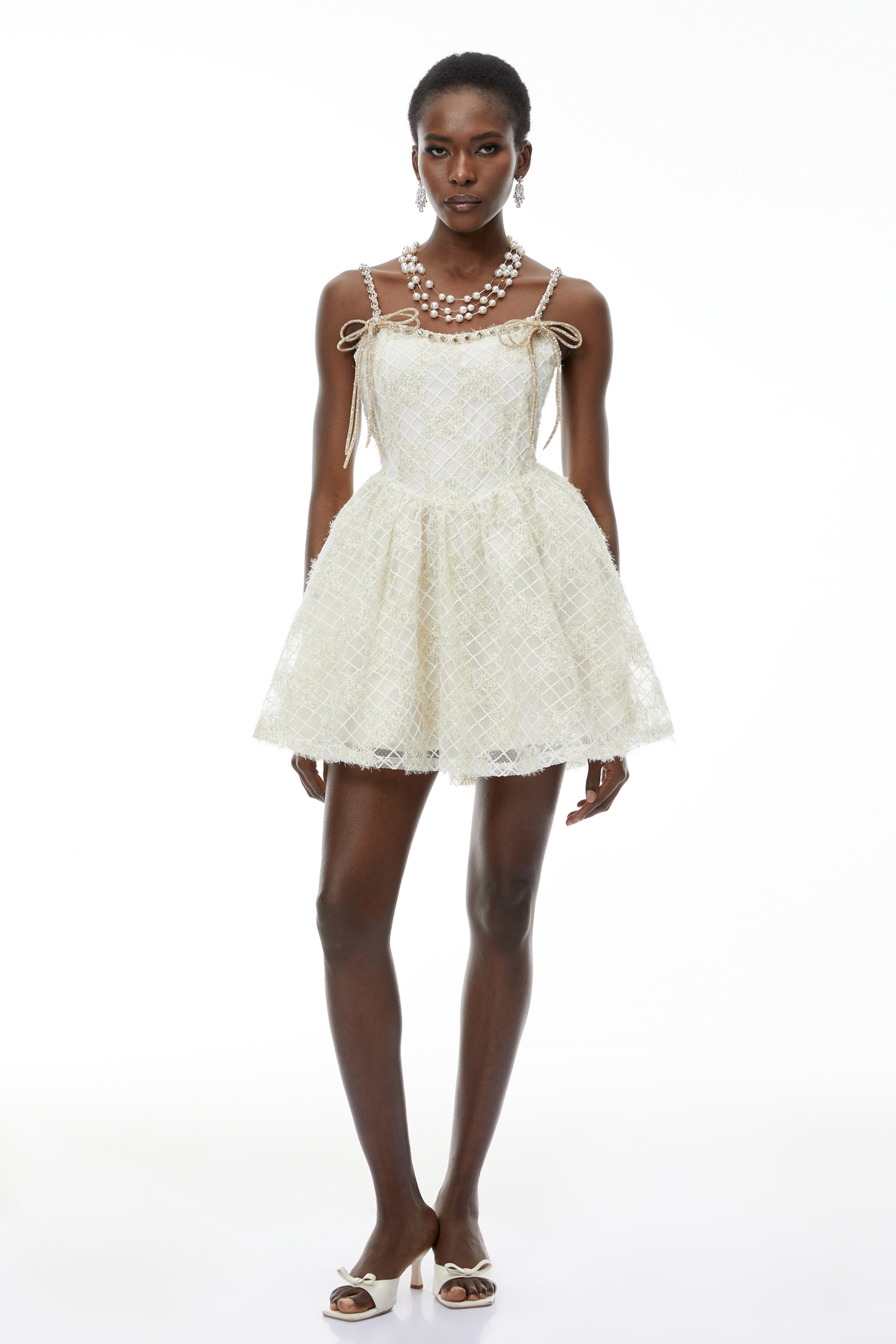 Eirlys Champagne Tulle Mini Dress with Bow