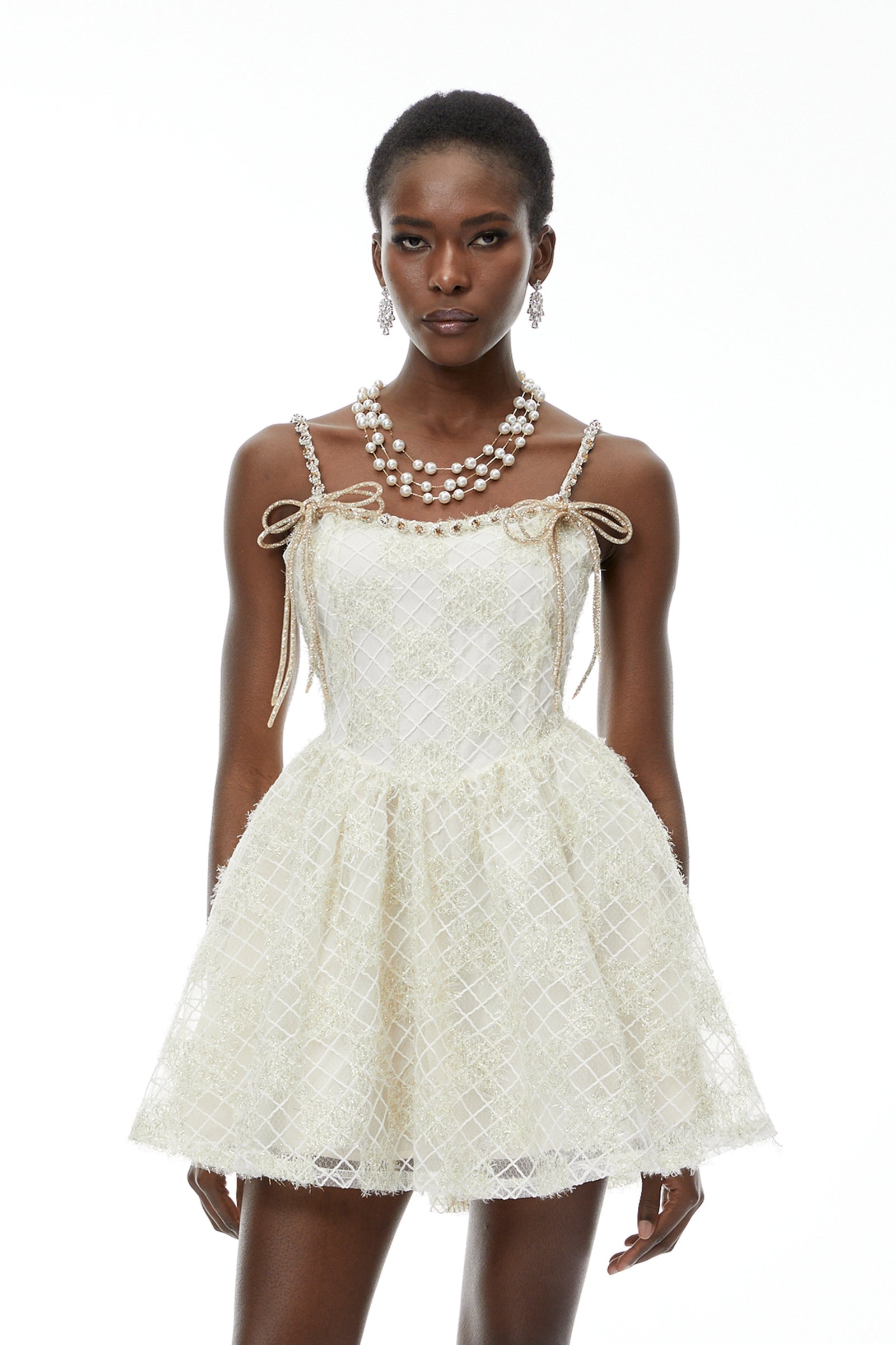 Eirlys Champagne Tulle Mini Dress with Bow