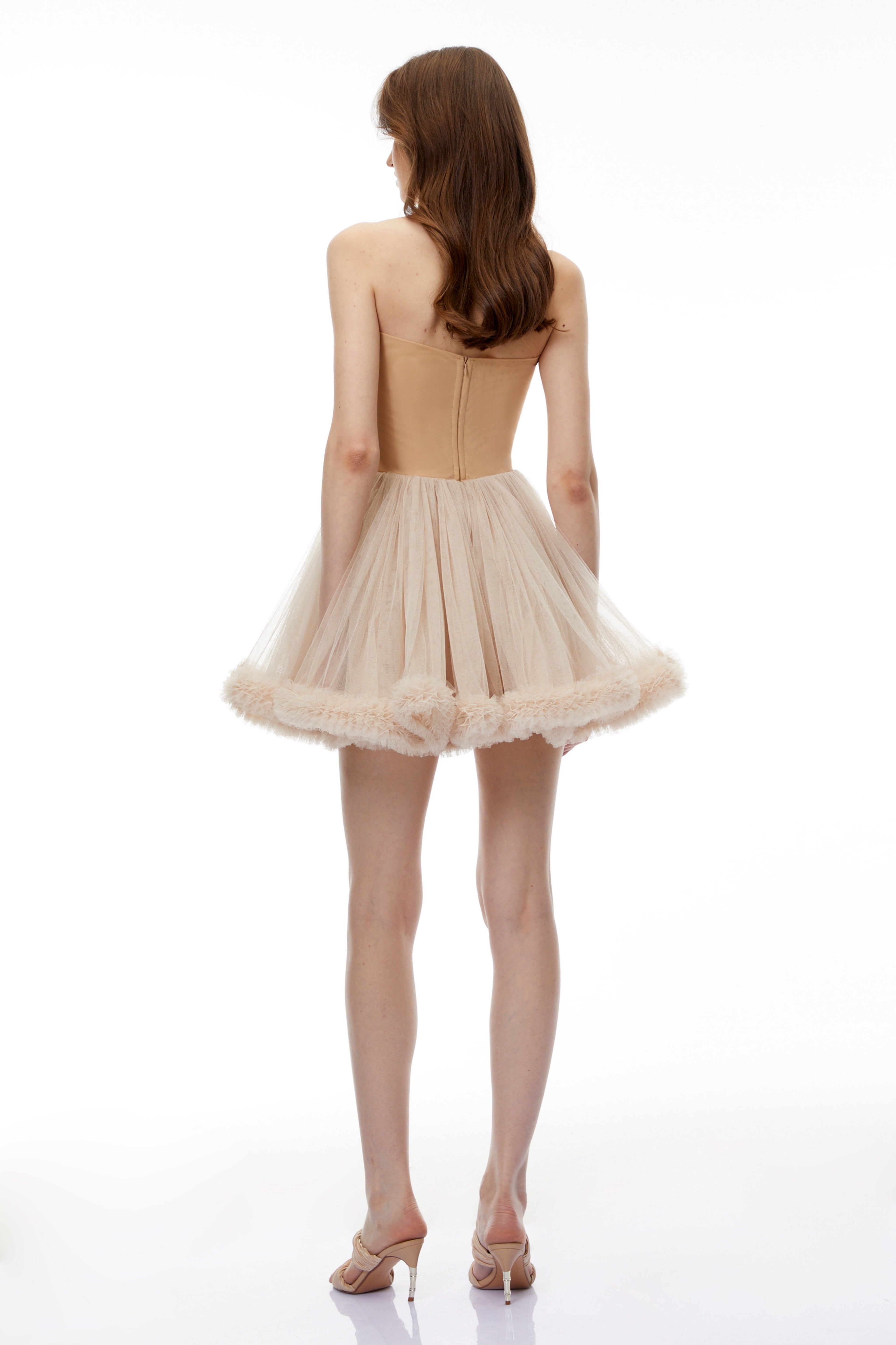 Electra Neutral Off Shouldr Mini Dress with Fur Trim