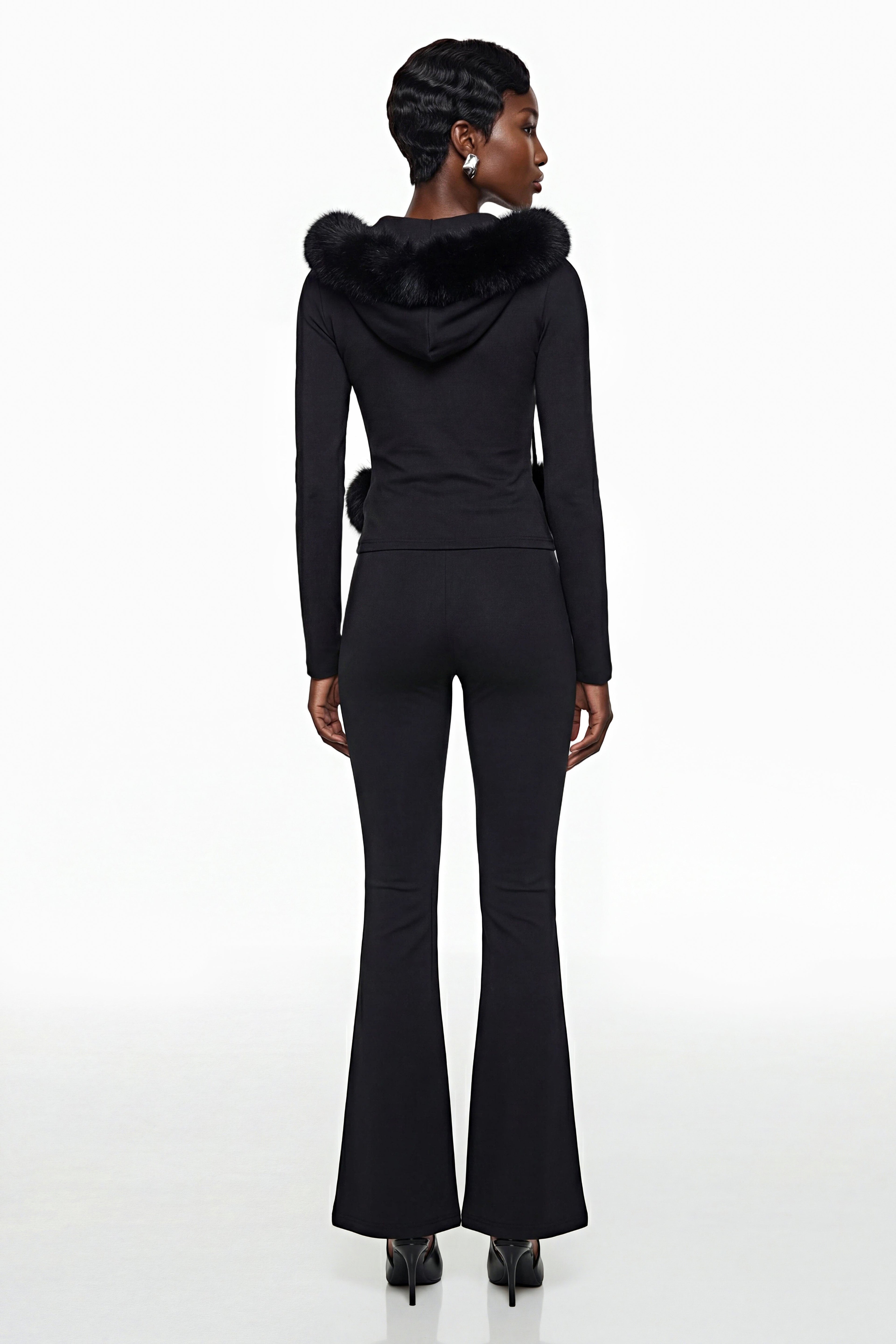 Elize Black Hoodie Jacket & Flared Trouser Set